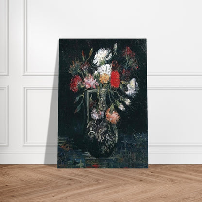 Vase with White and Red Carnations - Vincent van Gogh Brushed Aluminum Print - 70x100 cm / 28x40 inches | Vincent van Gogh Aluminum Print | Vincent van Gogh Prints