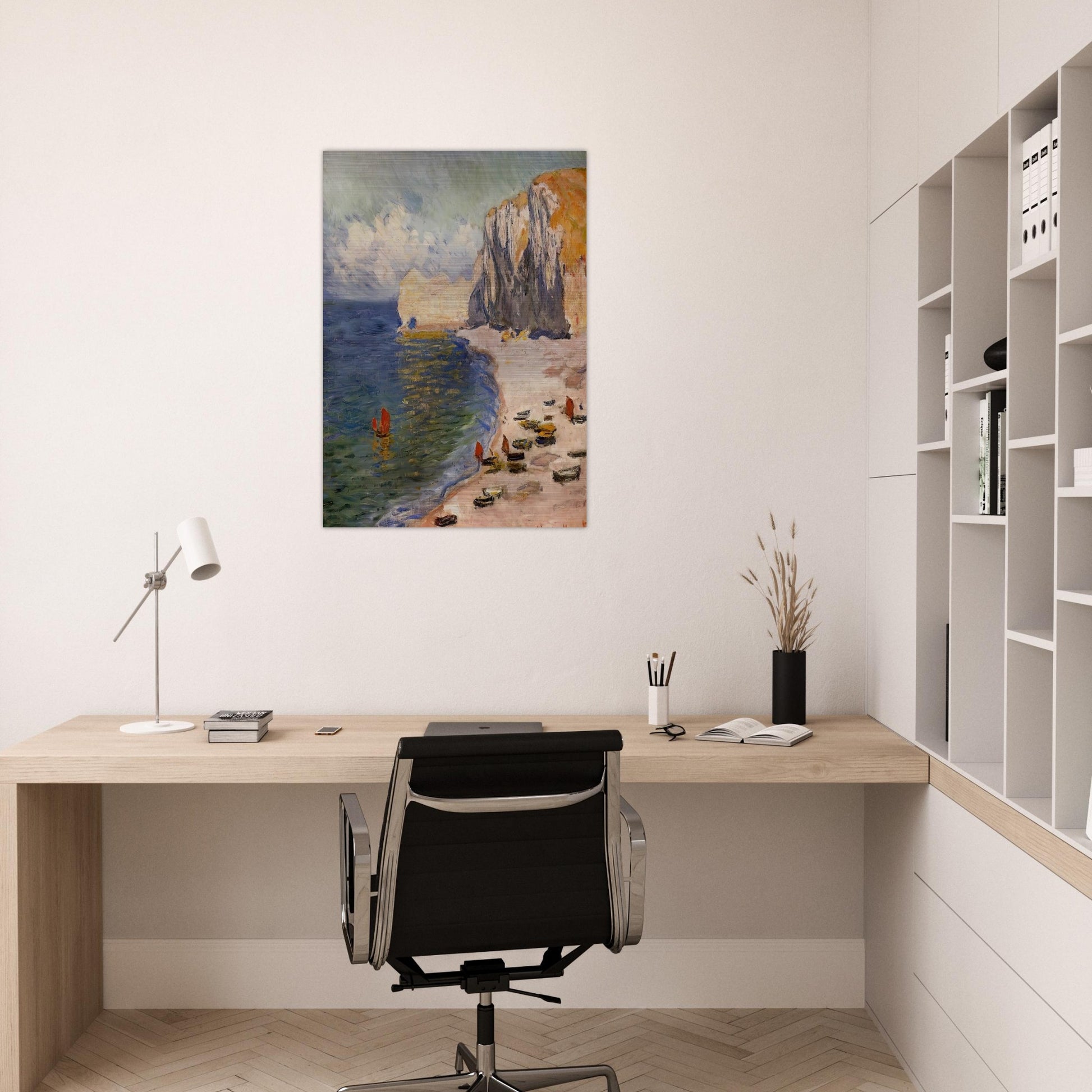 The Beach and the Falaise d'Amont - claude monet Brushed Aluminum Print - 70x100 cm / 28x40 inches | claude monet Aluminum Print | claude monet Prints