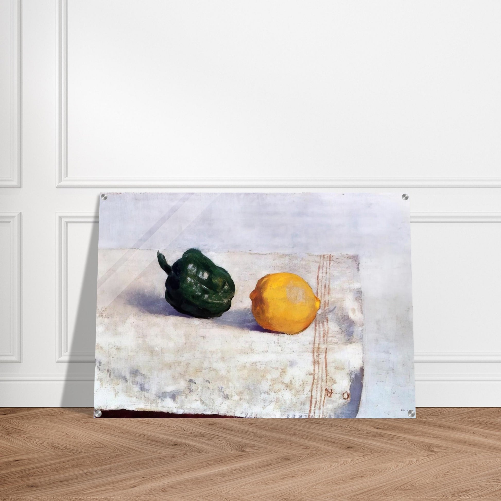 PEPPER AND LEMON ON A WHITE TABLECLOTH 1901 - Odilon Redon Acrylic Print - 70x100 cm / 28x40″ inches