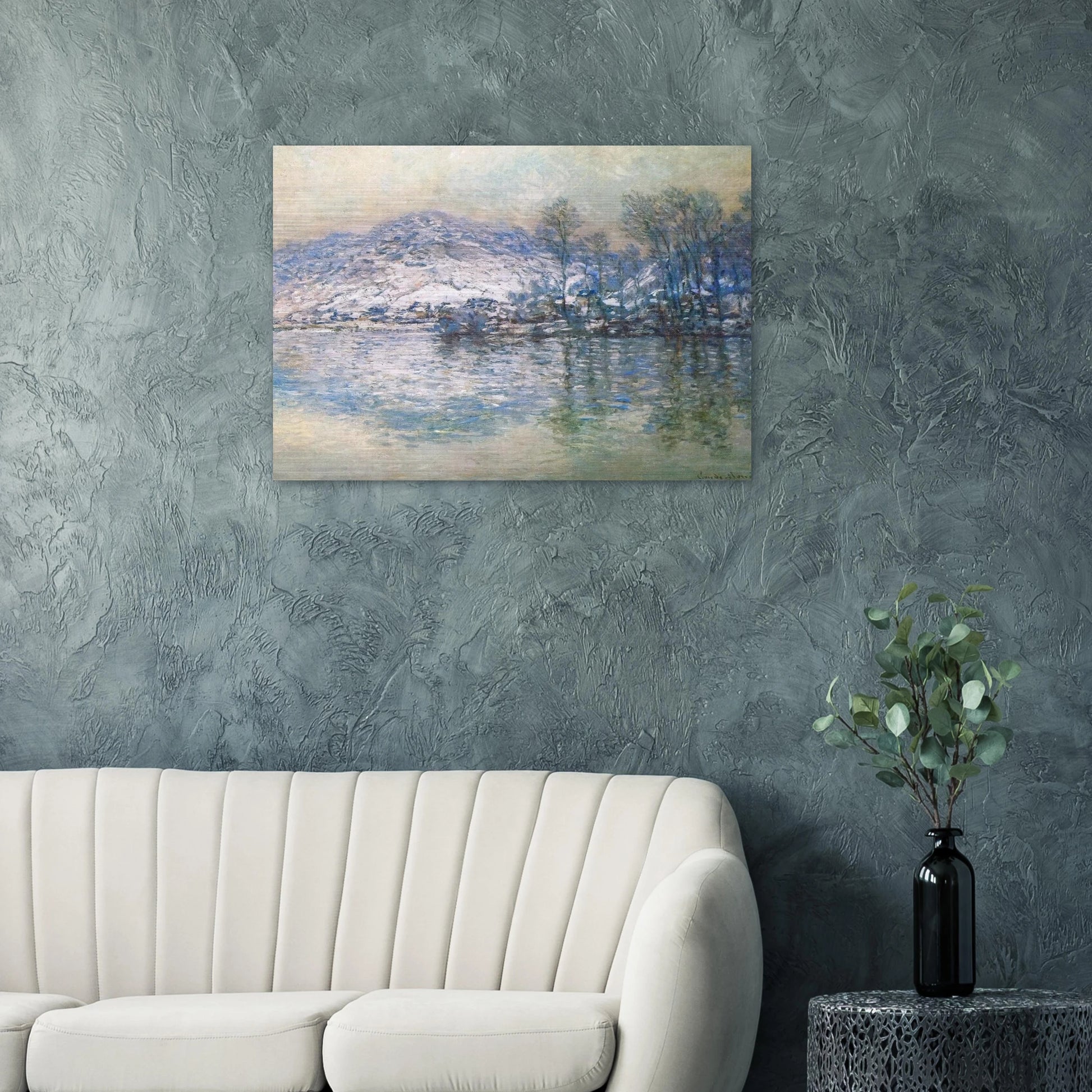 The Seine at Port Villez, Snow Effect - claude monet Brushed Aluminum Print - 70x100 cm / 28x40 inches | claude monet Aluminum Print | claude monet Prints