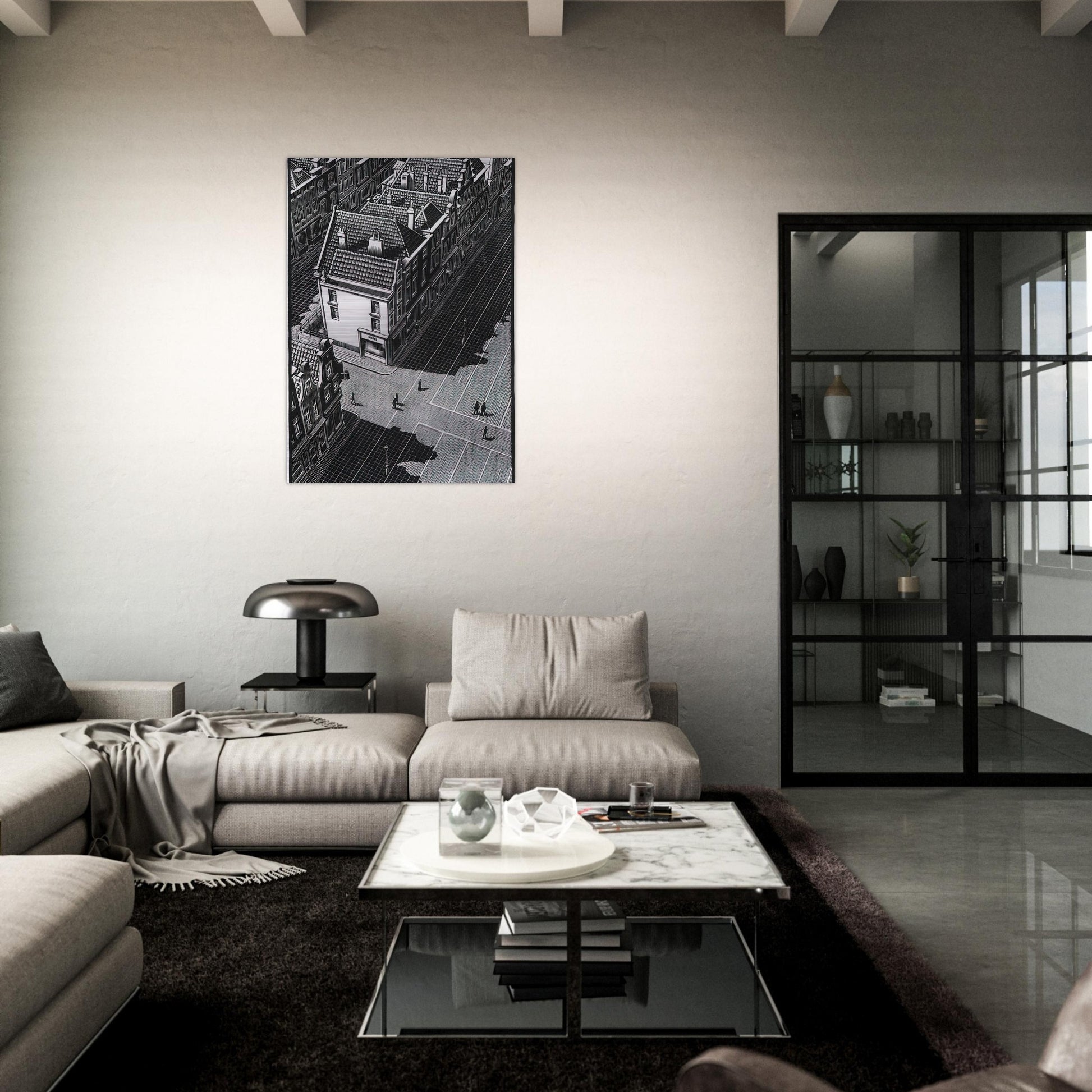 DELFT - MC Escher Brushed Aluminum Print - 70x100 cm / 28x40 inches | MC Escher Aluminum Print | MC Escher Prints | Maurits Cornelis Escher Prints