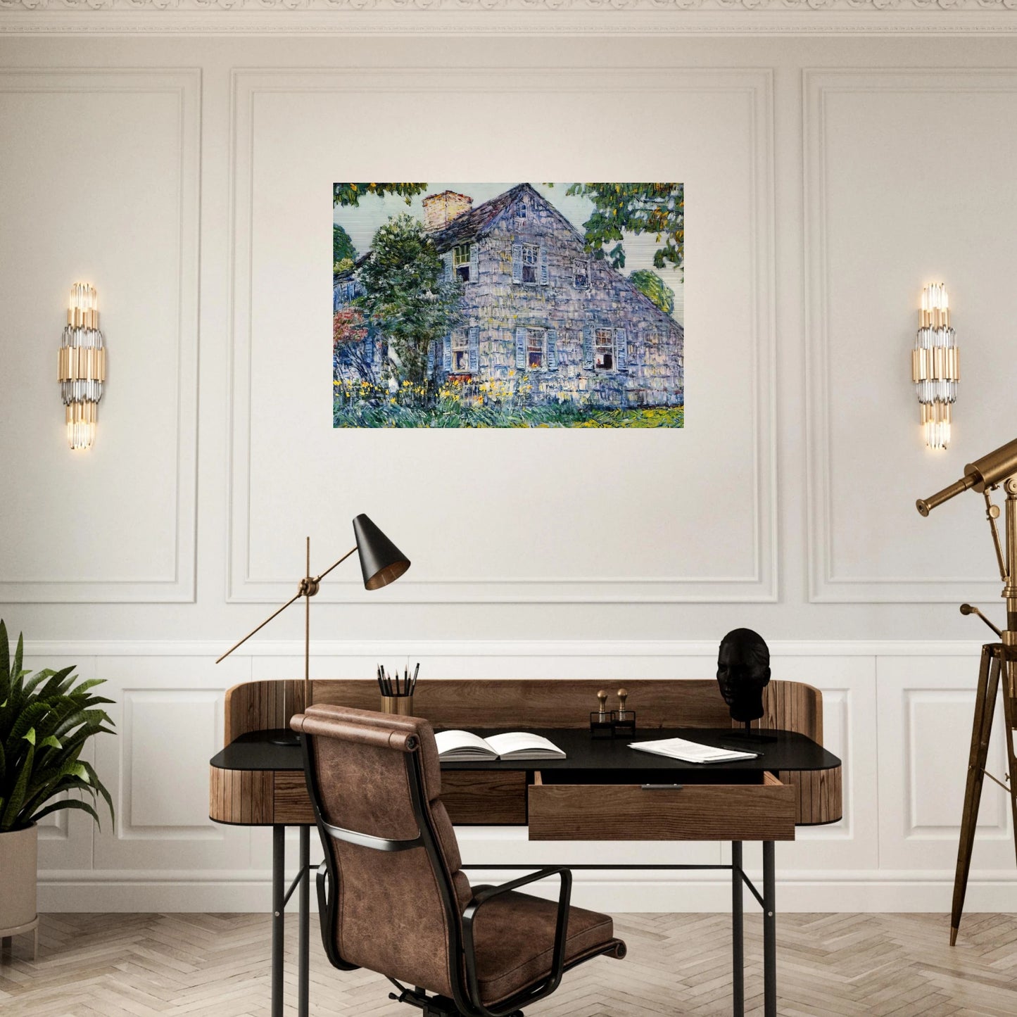 Old House, East Hampton - Childe Hassam Brushed Aluminum Print - 70x100 cm / 28x40 inches | Childe Hassam Aluminum Print | Childe Hassam Prints