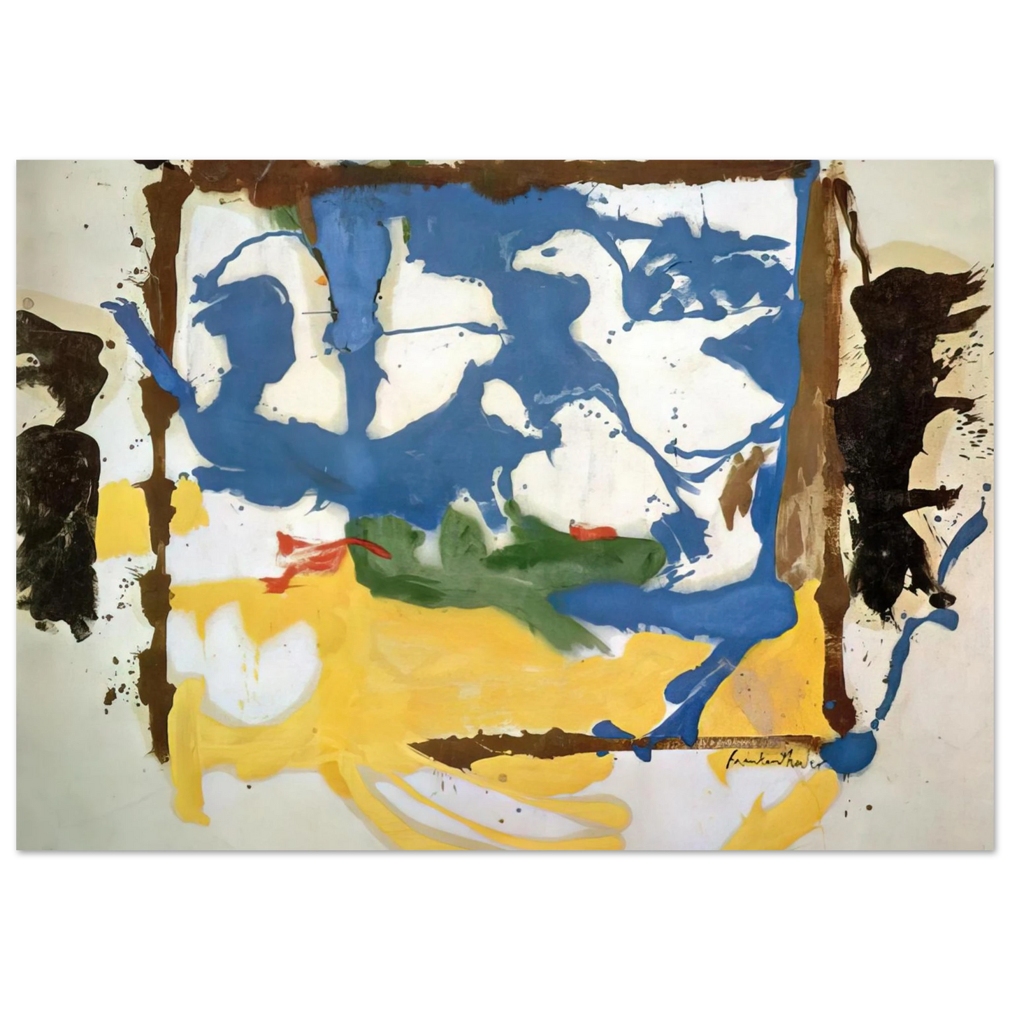 Helen Frankenthaler - Swan Lake #2 - 1961 Wall art - 28x43  cm / XL (11x17 inches) - Premium Wooden Framed Poster With Fine Art Paper-canvas - White frame
