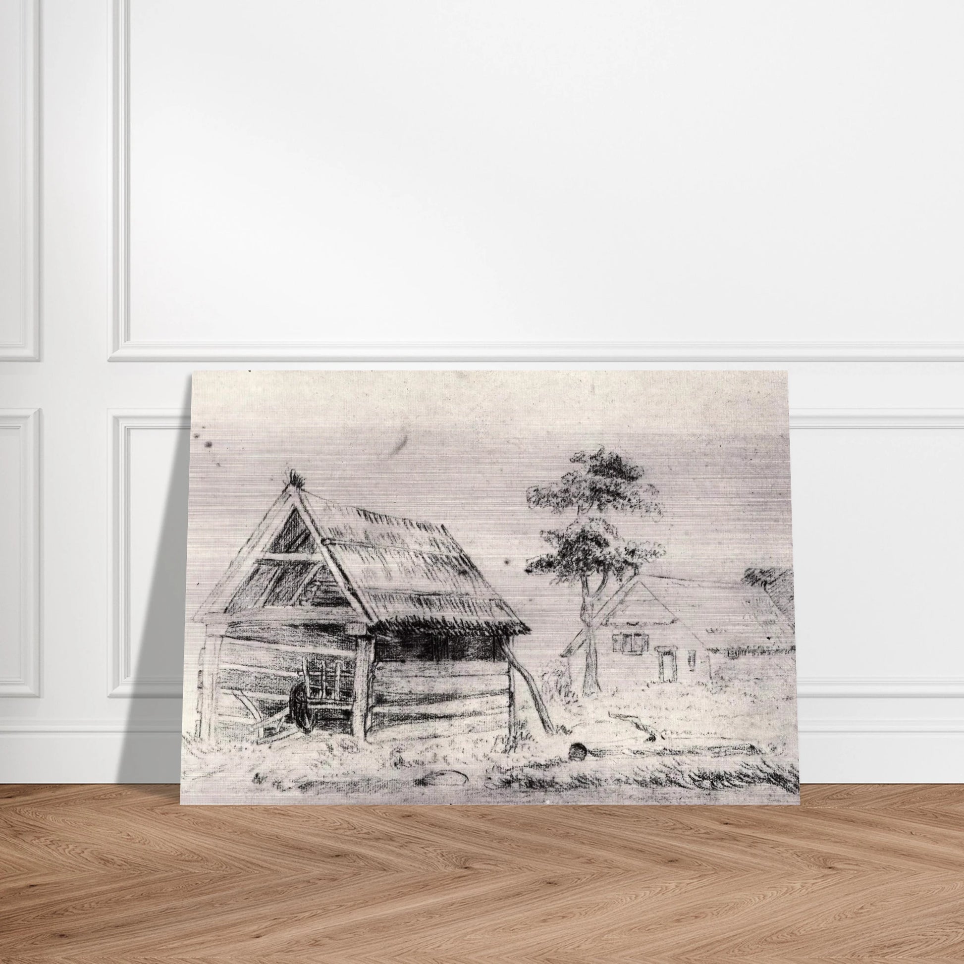 Barn and Farmhouse - Vincent van Gogh Brushed Aluminum Print - 70x100 cm / 28x40 inches | Vincent van Gogh Aluminum Print | Vincent van Gogh Prints