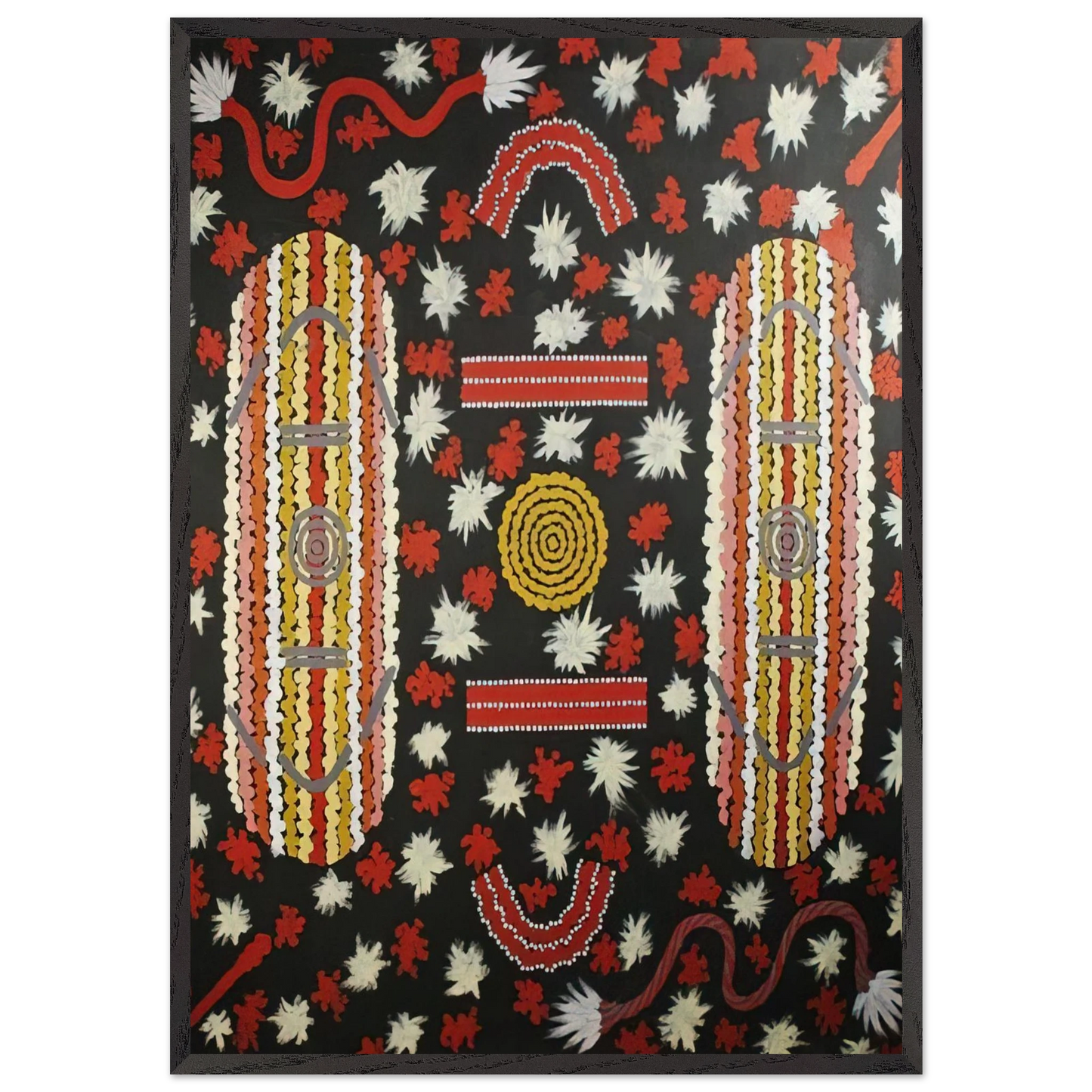 Mens Ceremony - 1988 - Clifford Possum Tjapaltjarri 70x100 cm / 28x40 inches Framed Art Print – Black Wooden Frame