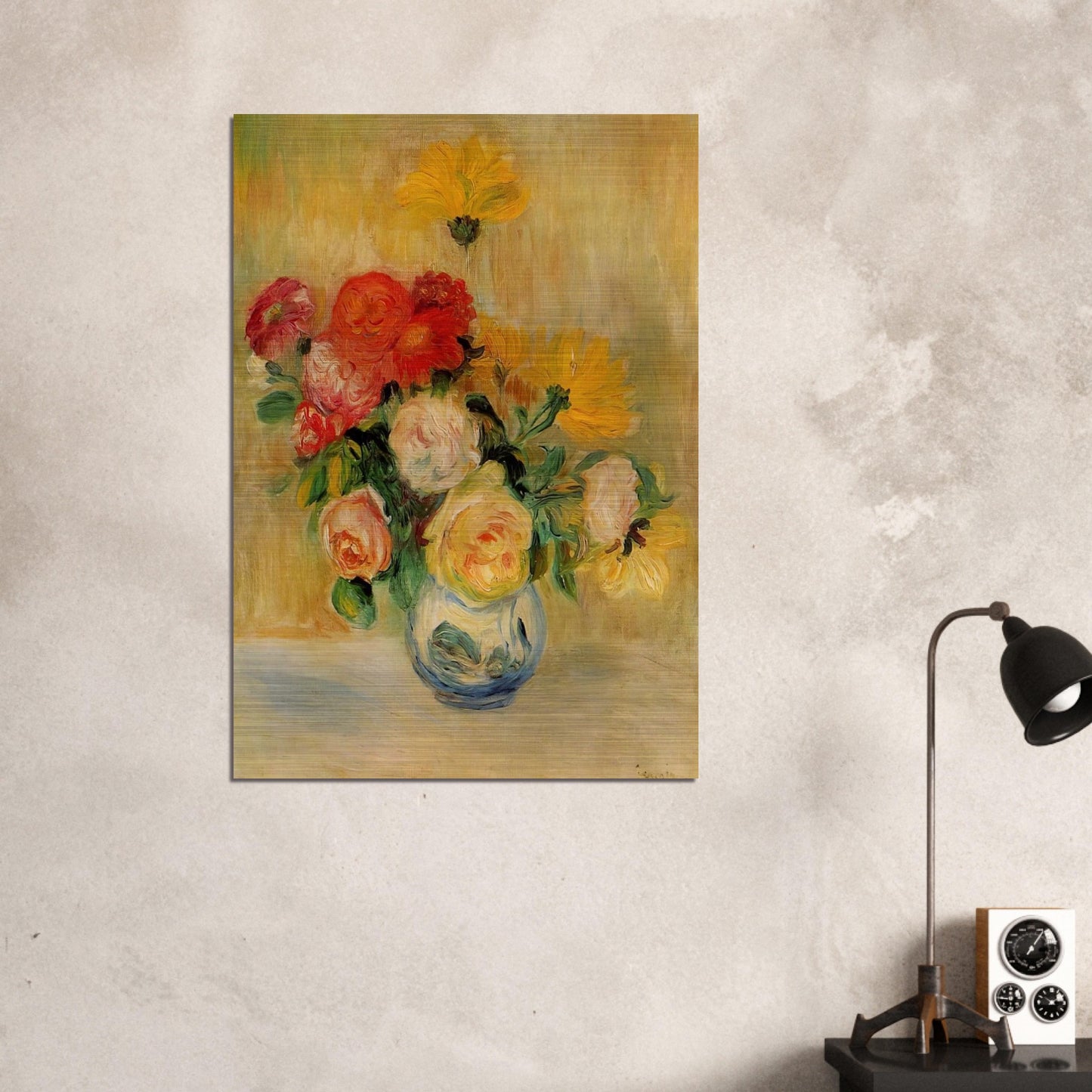 Vase of Roses and Dahlias - Pierre-Auguste Renoir Brushed Aluminum Print - 70x100 cm / 28x40 inches | Pierre-Auguste Renoir Aluminum Print | Pierre-Auguste Renoir Prints