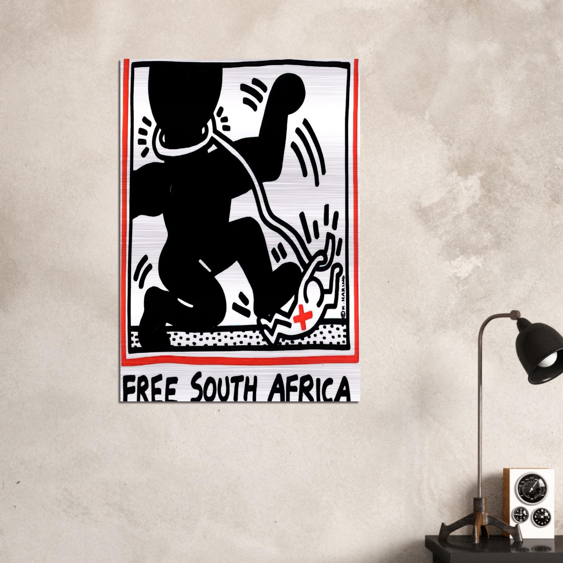 FREE SOUTH AFRICA 1985 - Keith Haring Brushed Aluminum Print - 70x100 cm / 28x40 inches | Keith Haring Aluminum Print | Keith Haring Prints