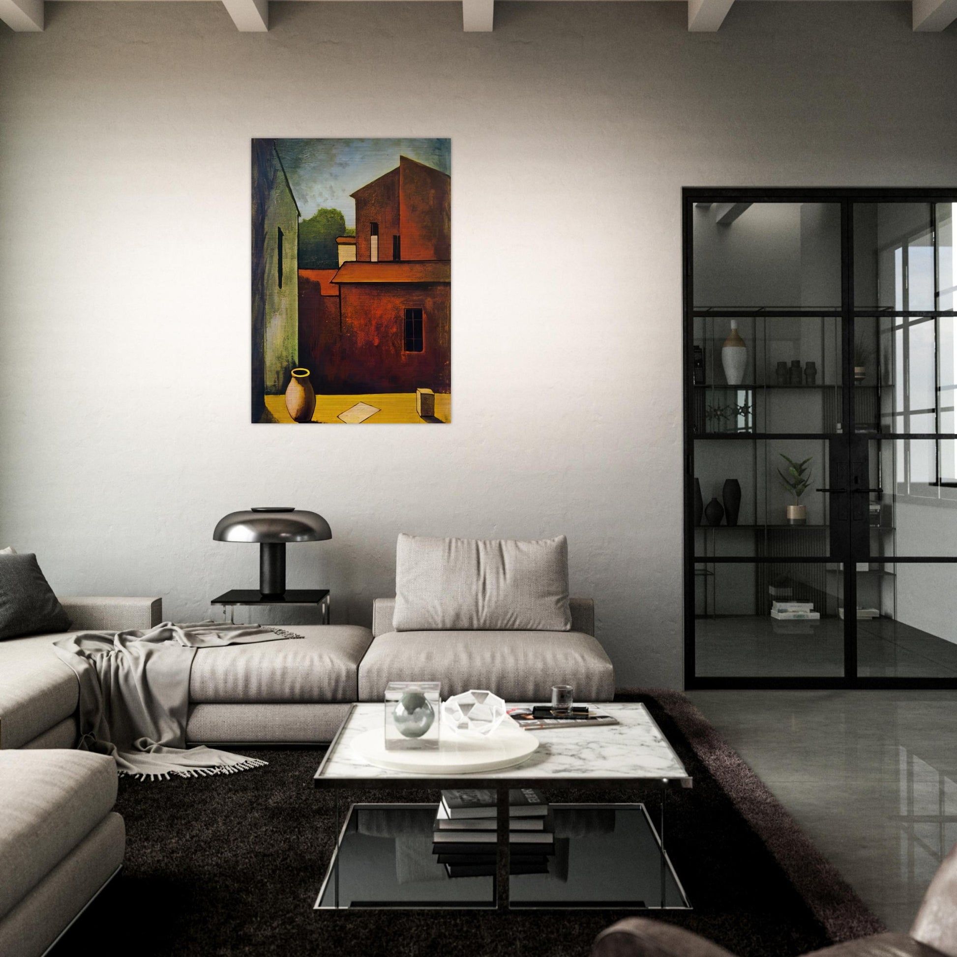 THE RED HOUSE 1927 - Carlo Carra Brushed Aluminum Print - 70x100 cm / 28x40 inches | Carlo Carra Aluminum Print | Carlo Carra Prints