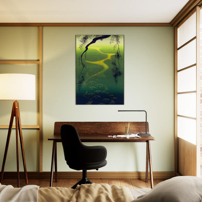 Green Mist - Eyvind Earle Brushed Aluminum Print - 70x100 cm / 28x40 inches | Eyvind Earle Aluminum Print | Eyvind Earle Prints