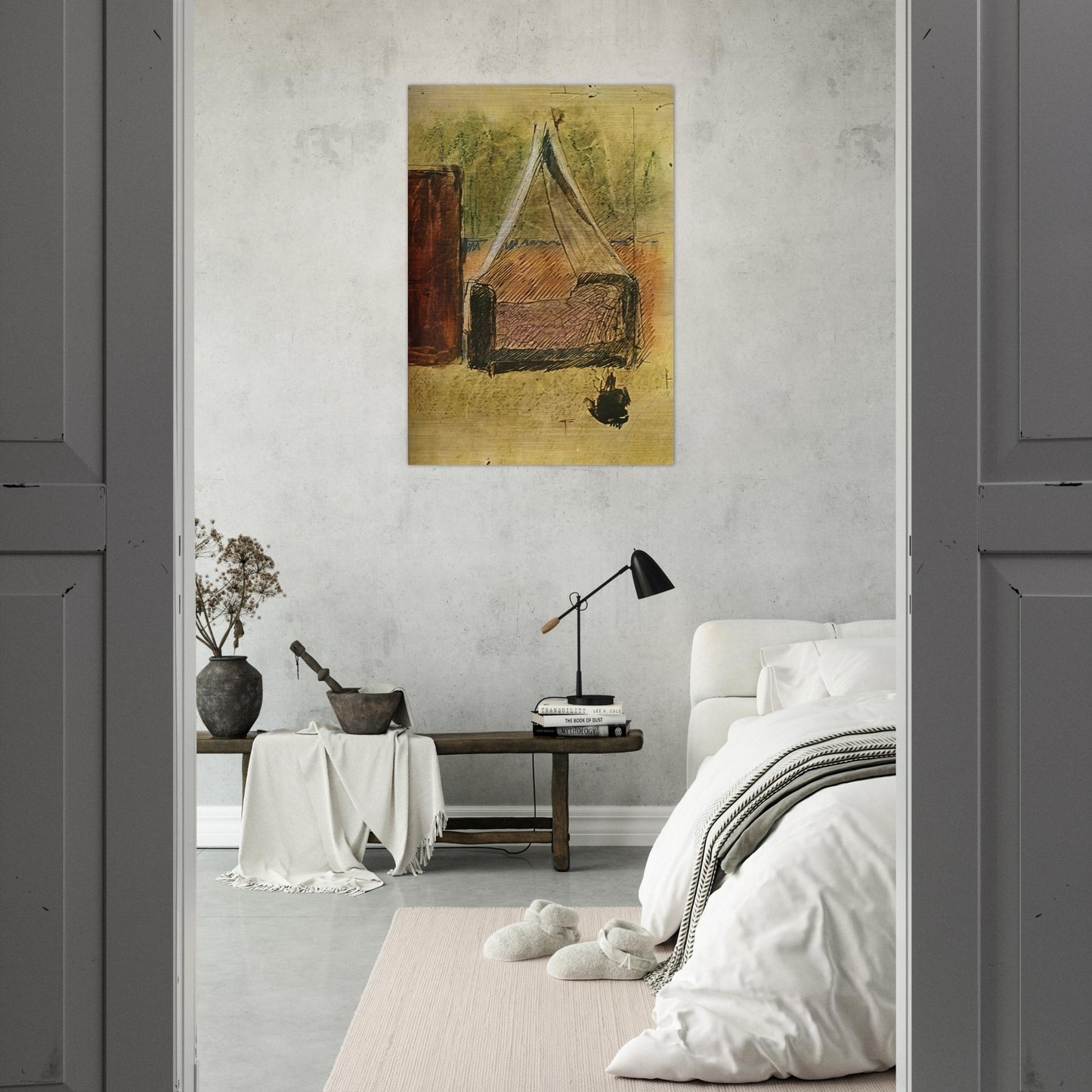 Bed with mosquito nets - Pablo Picasso Brushed Aluminum Print - 70x100 cm / 28x40 inches | Pablo Picasso Aluminum Print | Pablo Picasso Prints