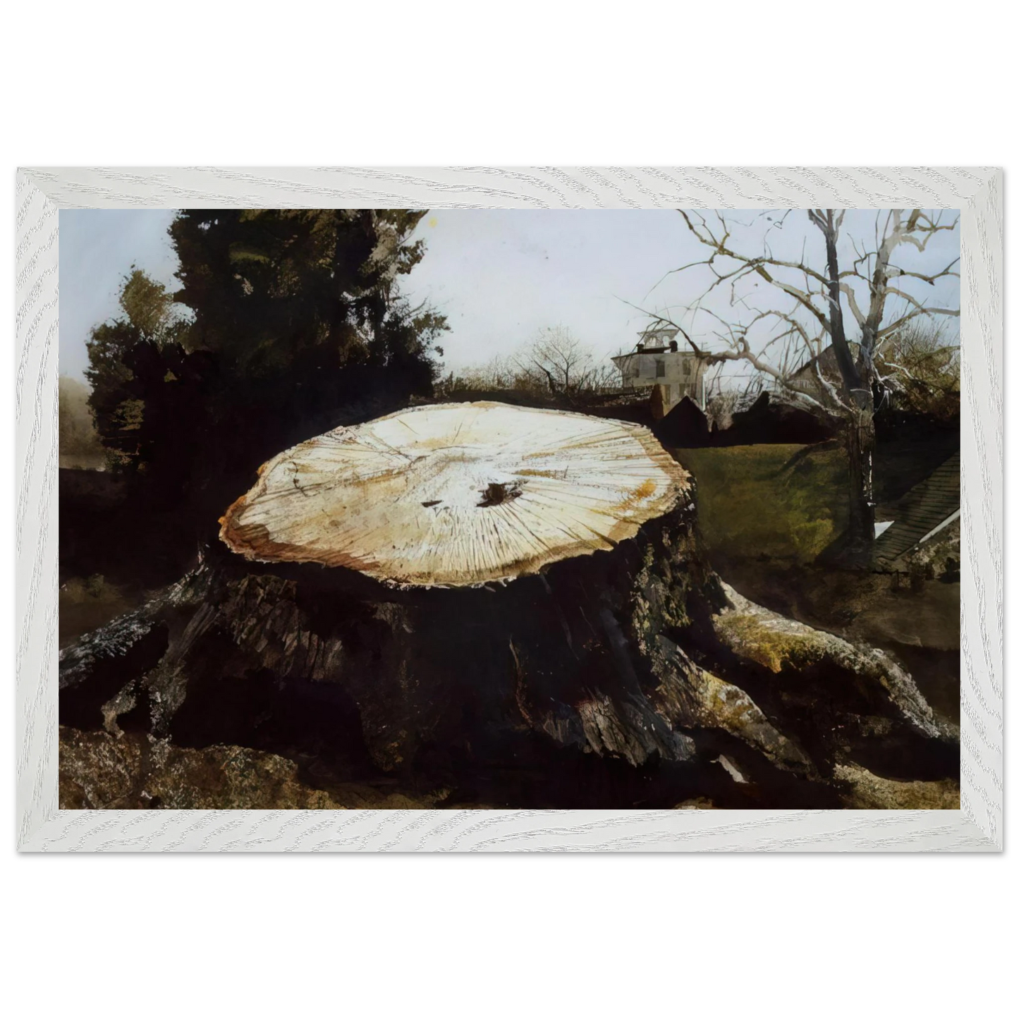 Andrew Wyeth - THE BIG OAK Wall Art - 60x80 cm / 24x32 inches - Premium Wooden Framed Poster With Fine Art Paper-canvas - White frame