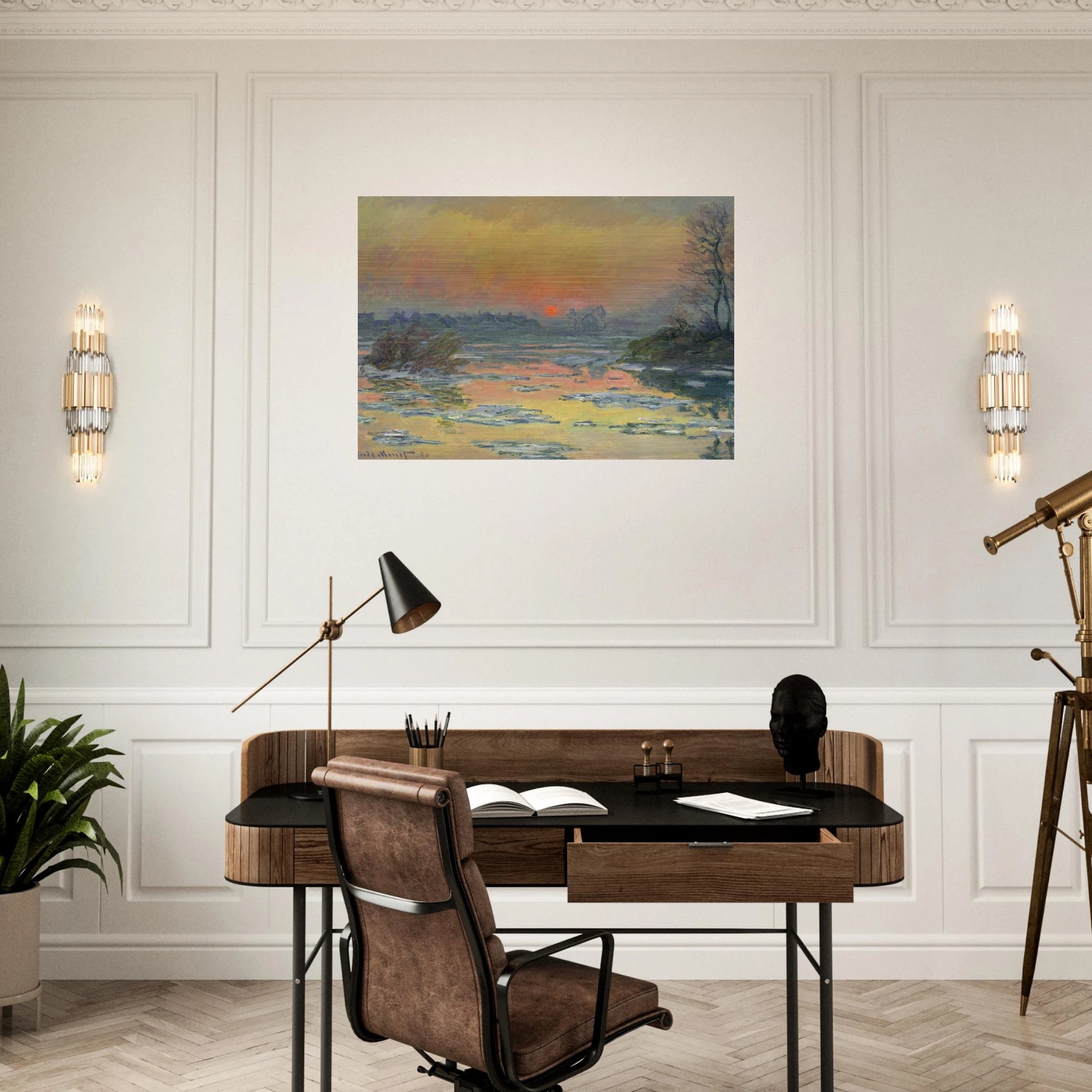 Sunset on the Seine in Winter - claude monet Brushed Aluminum Print - 70x100 cm / 28x40 inches | claude monet Aluminum Print | claude monet Prints