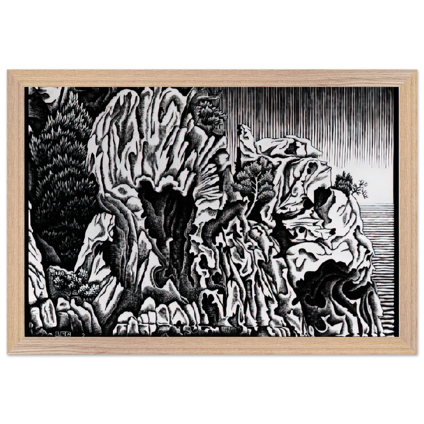 MC Escher - CALANCHE OF PIANA CORSICA FEBRUARY 1934 1934 Wall Art - 30x40 cm / 12x16 inches - Premium Wooden Framed Poster With Fine Art Paper-canvas - White frame