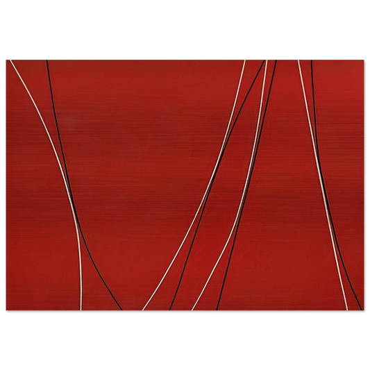 Untitled Black and White Lines on Red Background - 1965 - Lorser Feitelson Brushed Aluminum Print - 70x100 cm / 28x40 inches | Lorser Feitelson Aluminum Print | Lorser Feitelson Prints