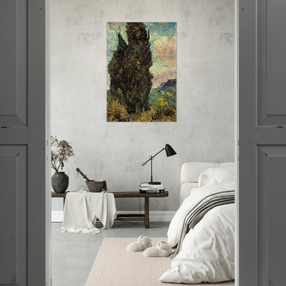 Two Cypresses - Vincent van Gogh Brushed Aluminum Print - 70x100 cm / 28x40 inches | Vincent van Gogh Aluminum Print | Vincent van Gogh Prints