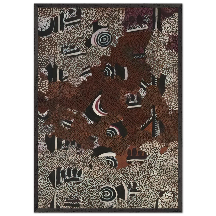 Bush Fire II - 1972 - Clifford Possum Tjapaltjarri 70x100 cm / 28x40 inches Framed Art Print – Black Wooden Frame