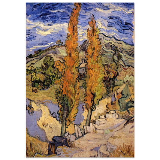 Two Poplars on a Hill - Vincent van Gogh Brushed Aluminum Print - 70x100 cm / 28x40 inches | Vincent van Gogh Aluminum Print | Vincent van Gogh Prints