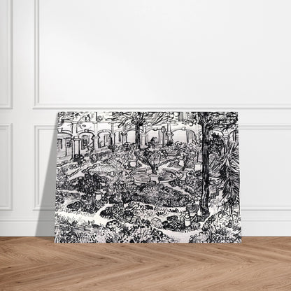 The Courtyard of the Hospital at Arles - Vincent van Gogh Brushed Aluminum Print - 70x100 cm / 28x40 inches | Vincent van Gogh Aluminum Print | Vincent van Gogh Prints