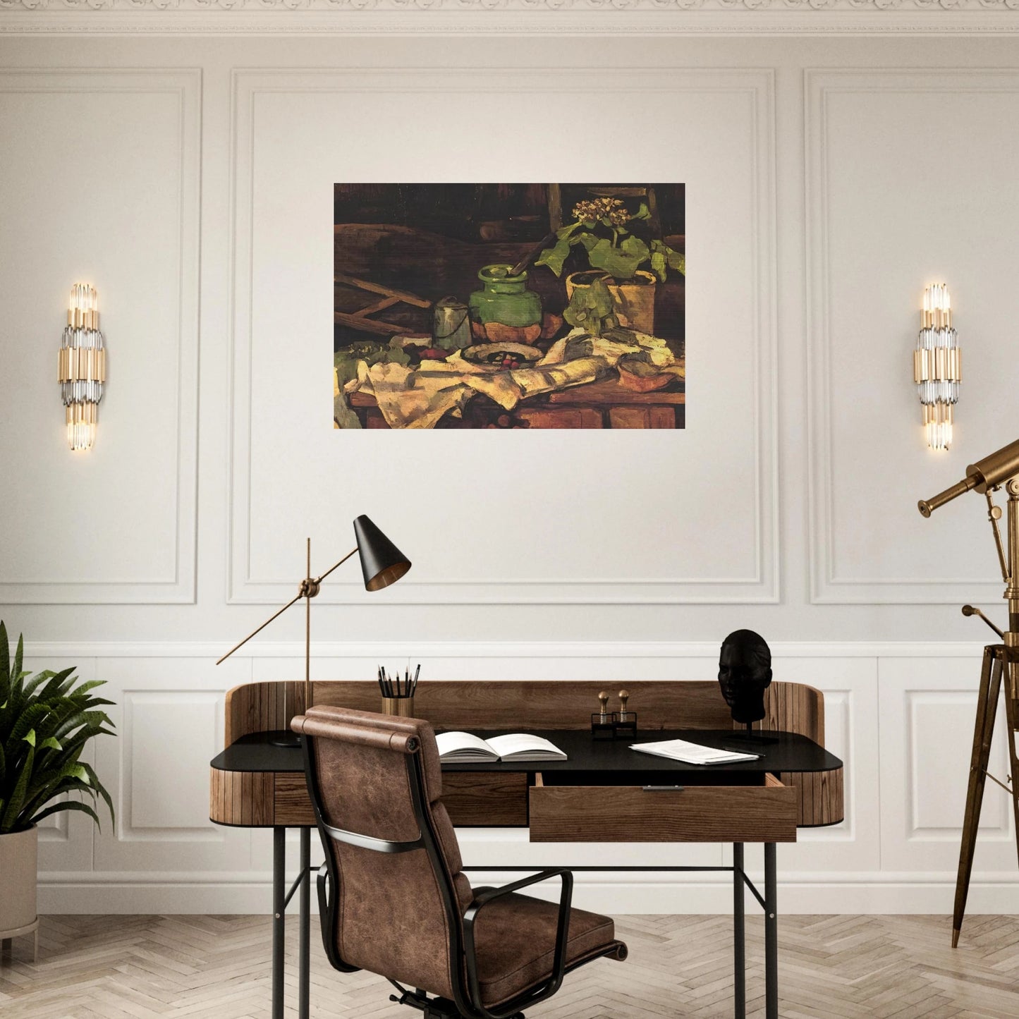 Flower pot at a table - Paul Cézanne Brushed Aluminum Print - 70x100 cm / 28x40 inches | Paul Cézanne Aluminum Print | Paul Cézanne Prints