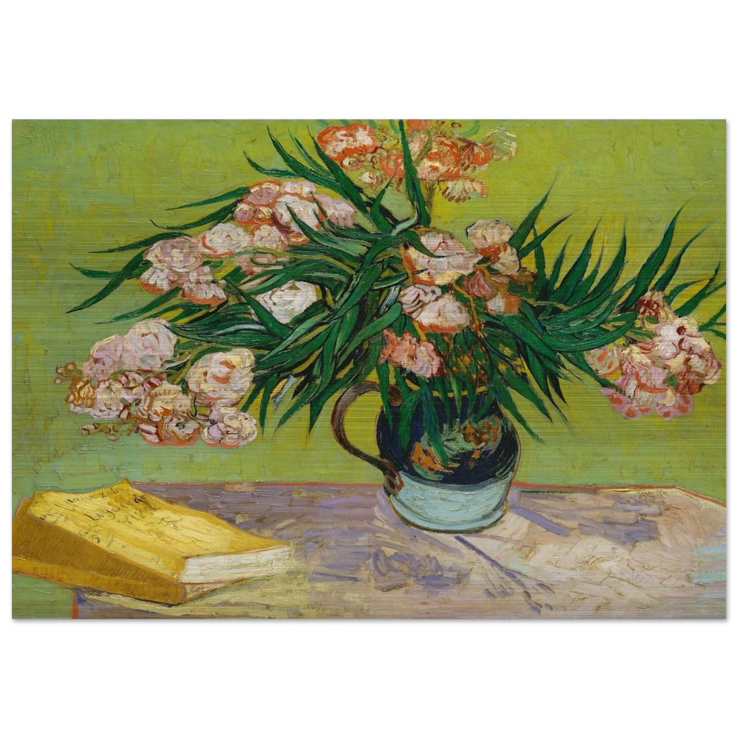 Oleanders and Books - Vincent van Gogh Brushed Aluminum Print - 70x100 cm / 28x40 inches | Vincent van Gogh Aluminum Print | Vincent van Gogh Prints