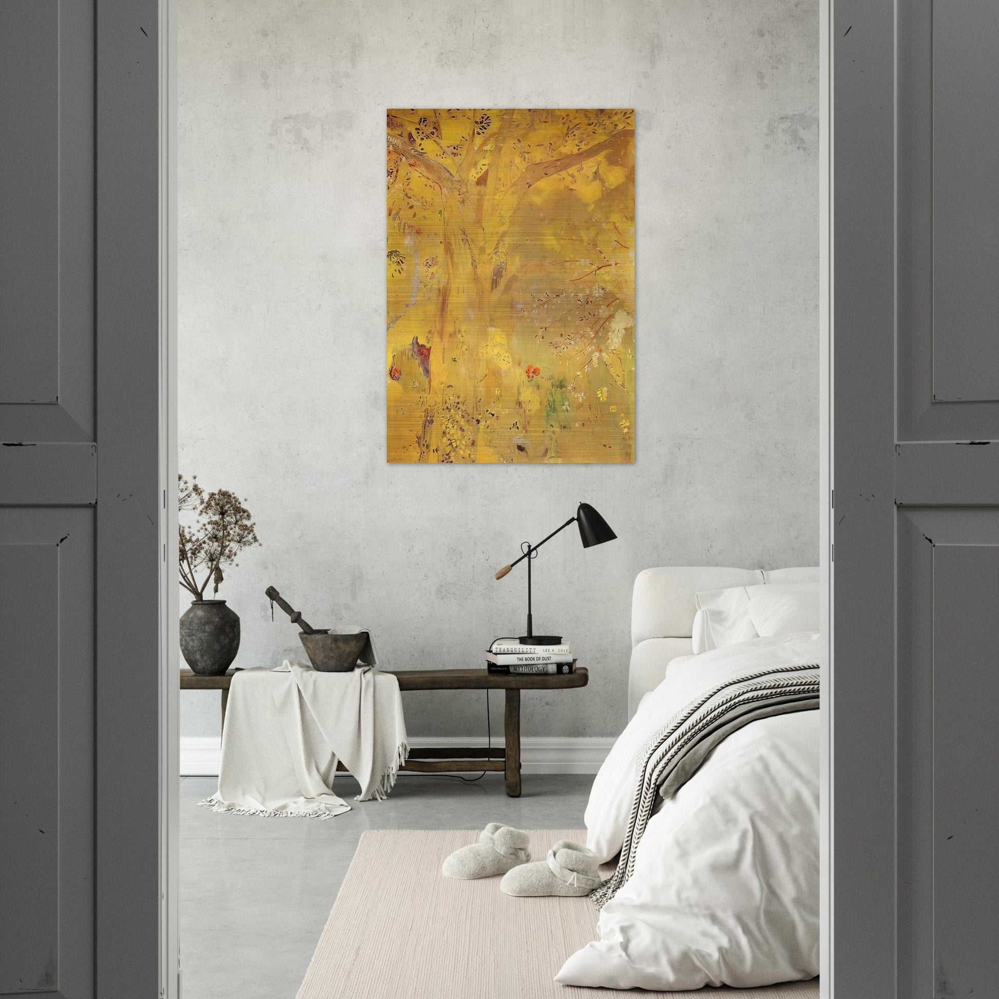 TREE AGAINST A YELLOW BACKGROUND 1901 - Odilon Redon Brushed Aluminum Print - 70x100 cm / 28x40 inches | Odilon Redon Aluminum Print | Odilon Redon Prints