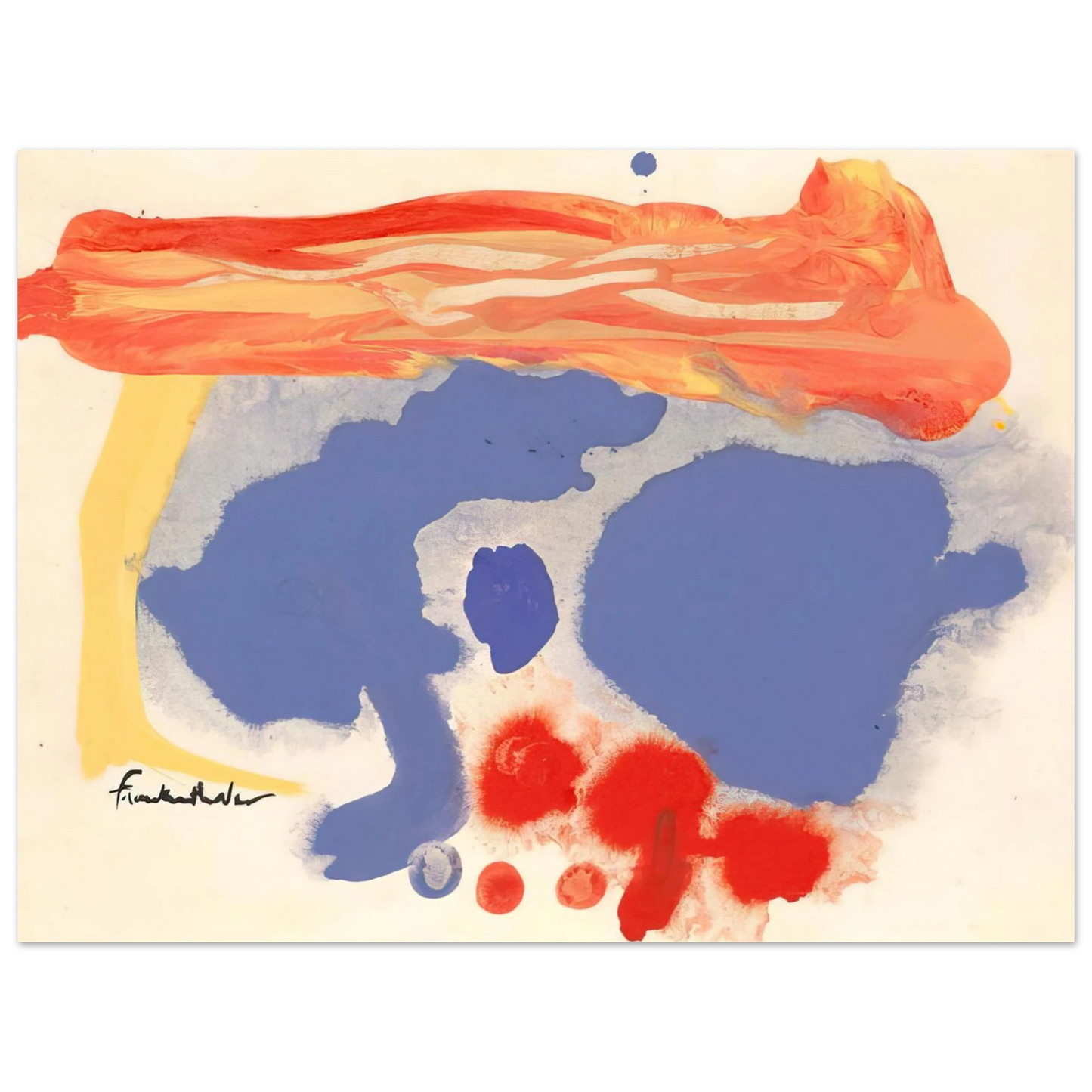 Helen Frankenthaler - Summerscene, Provincetown - 1961 Wall art - 28x43  cm / XL (11x17 inches) - Premium Wooden Framed Poster With Fine Art Paper-canvas - Wood frame