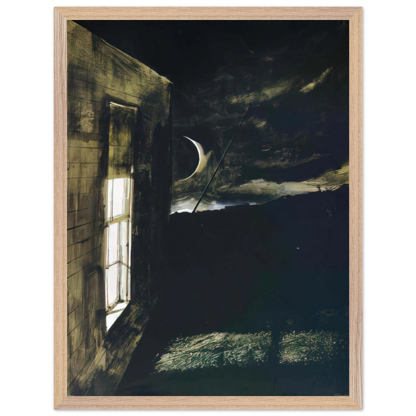 Andrew Wyeth - CRESCENT MOON Wall Art - 21x29.7 cm / 8x12" - Premium Wooden Framed Poster With Fine Art Paper-canvas - Black frame