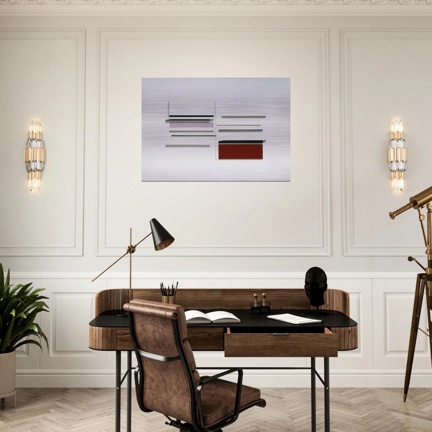 ABSTRACT IN WHITE BLACK INDIAN AND LILAC 1957 - Victor Pasmore Brushed Aluminum Print - 70x100 cm / 28x40 inches | Victor Pasmore Aluminum Print | Victor Pasmore Prints