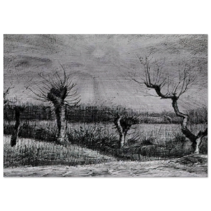 Landscape with Willows and Sun Shining Through the Clouds - Vincent van Gogh Brushed Aluminum Print - 70x100 cm / 28x40 inches | Vincent van Gogh Aluminum Print | Vincent van Gogh Prints