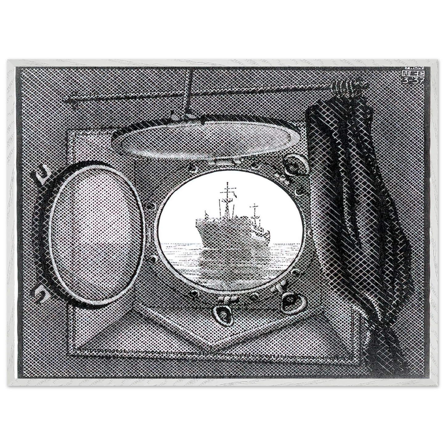 MC Escher - PORTHOLE Wall Art - 30x40 cm / 12x16 inches - Premium Wooden Framed Poster With Fine Art Paper-canvas - Black frame