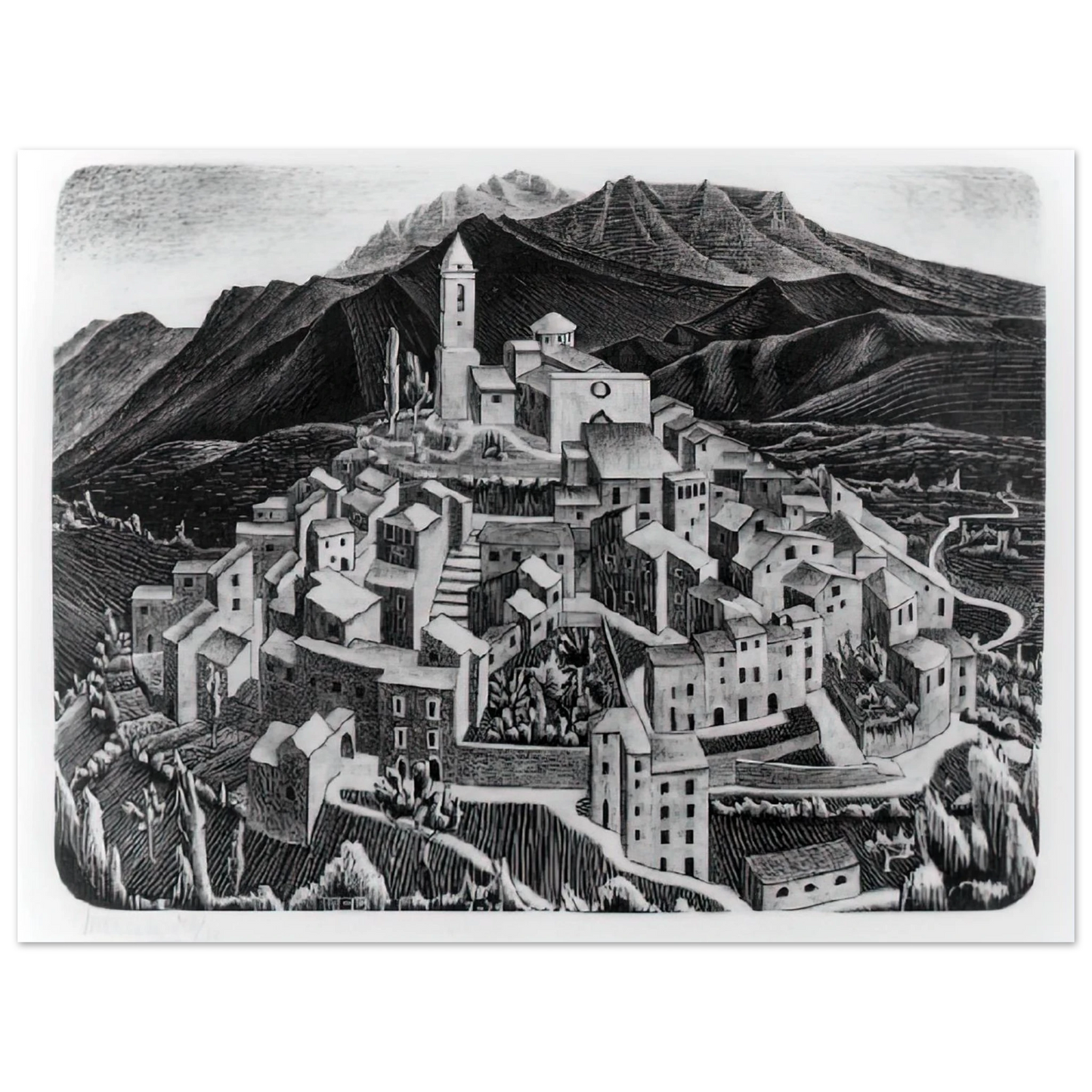 MC Escher - ESCHER (11) Wall Art - 21x29.7 cm / 8x12" - Premium Wooden Framed Poster With Fine Art Paper - White frame