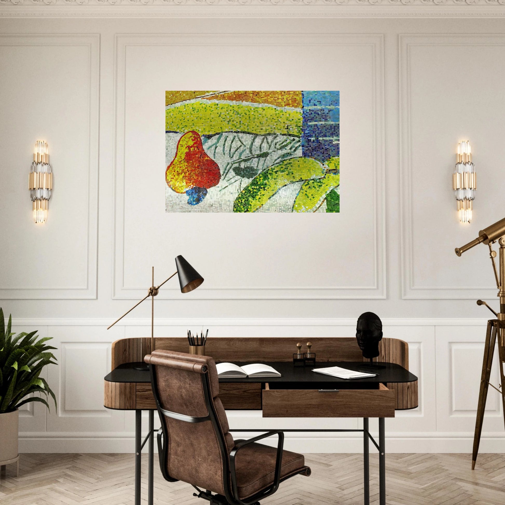 Caju e Bananas - Naïve Art Primitivism - Aldemir Martins Brushed Aluminum Print - 70x100 cm / 28x40 inches | Aldemir Martins Aluminum Print | Aldemir Martins Prints