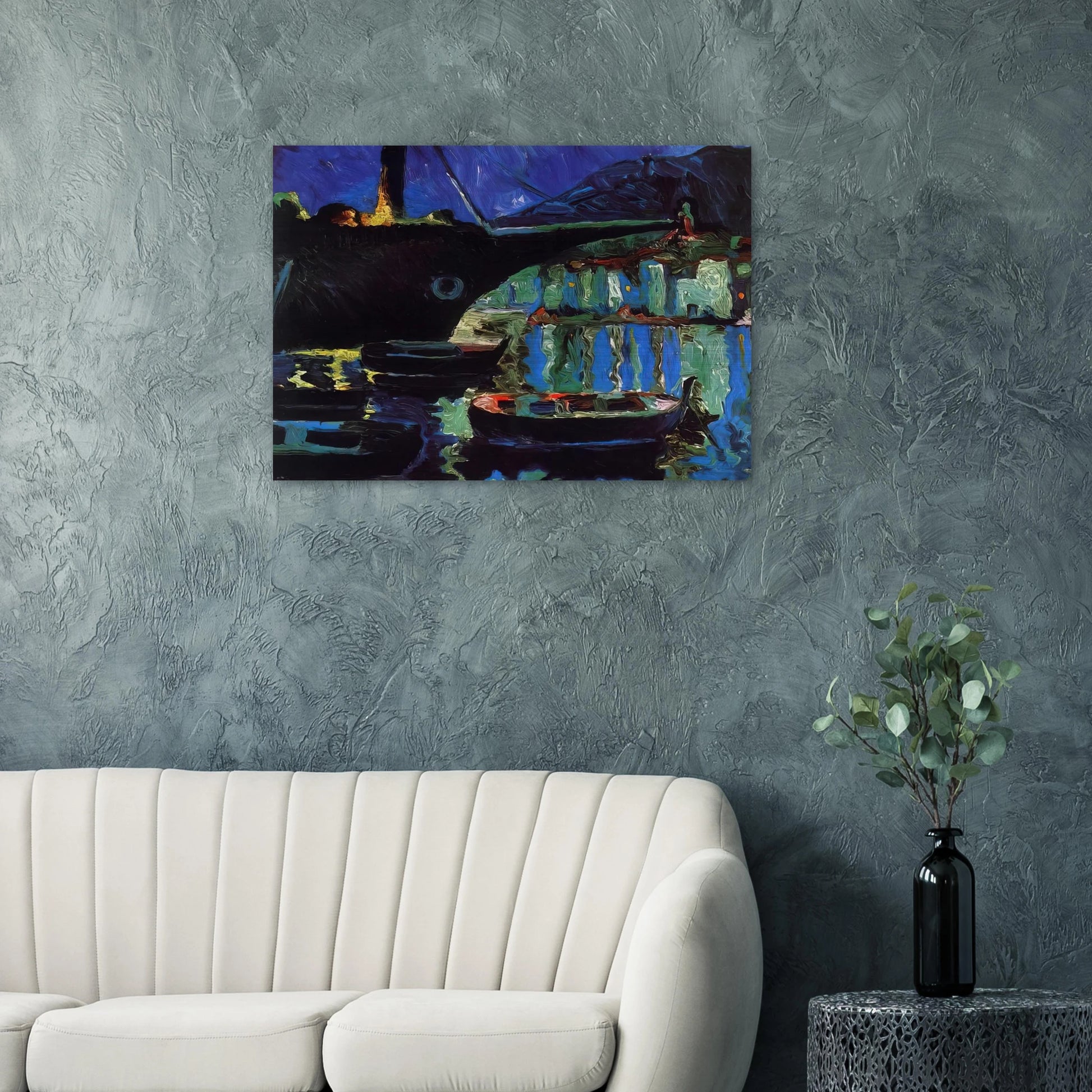 PORT OF CADAQUES NIGHT - Salvador Dali Brushed Aluminum Print - 70x100 cm / 28x40 inches | Salvador Dali Aluminum Print | Salvador Dali Prints