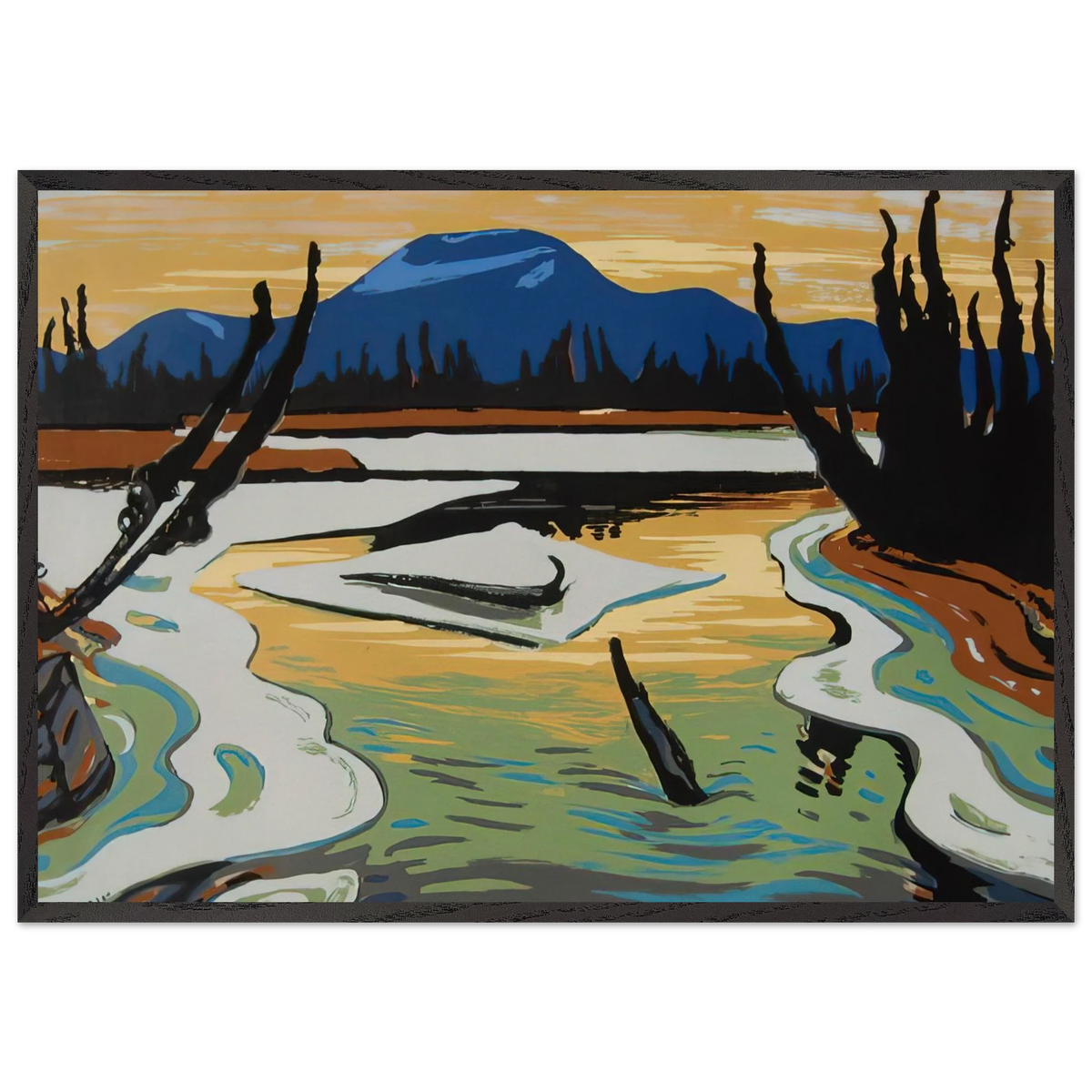 Smart River Alaska - 1945 - AY Jackson 70x100 cm / 28x40 inches Framed Art Print – Black Wooden Frame