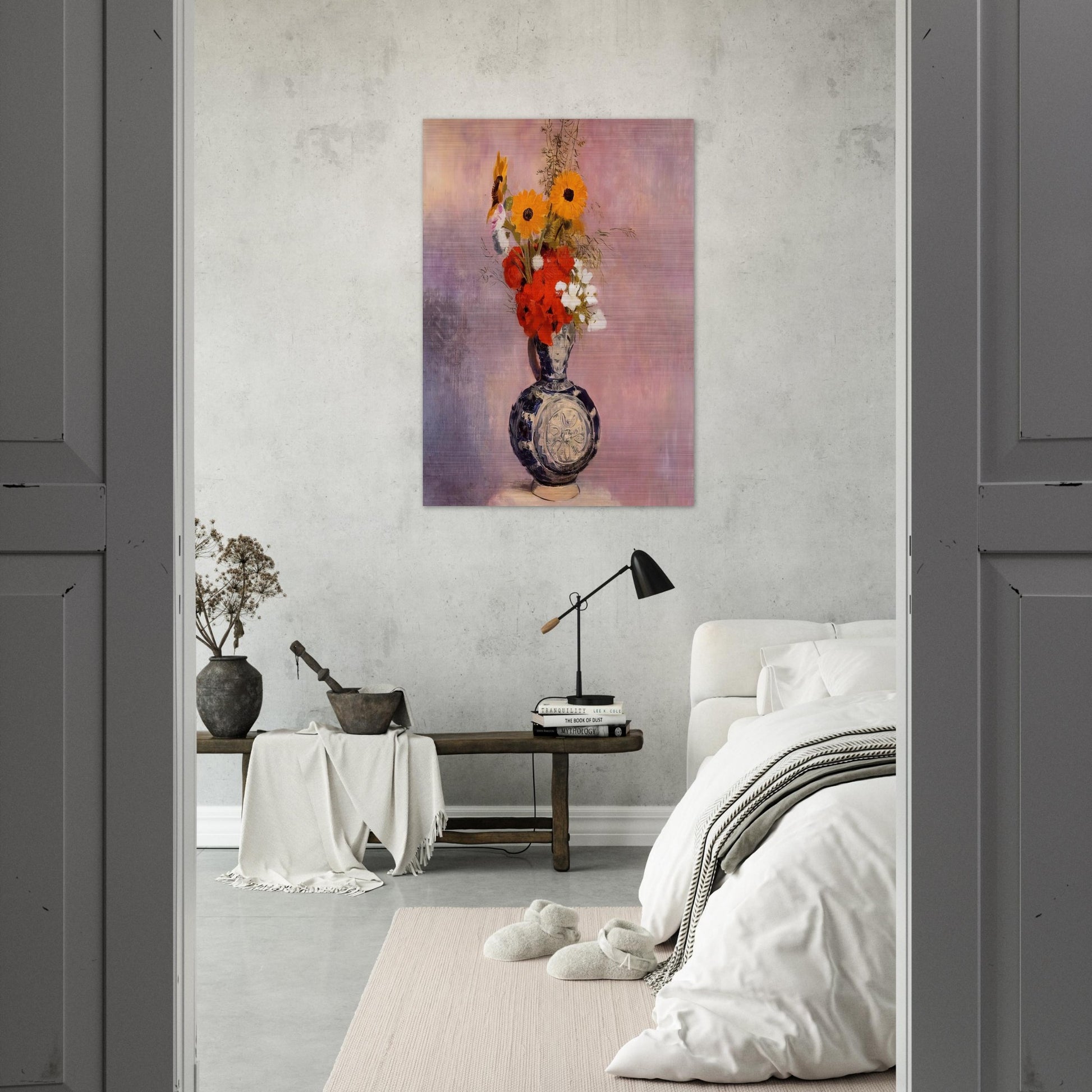 BOUQUET OF FLOWERS IN A BLUE VASE 2 - Odilon Redon Brushed Aluminum Print - 70x100 cm / 28x40 inches | Odilon Redon Aluminum Print | Odilon Redon Prints