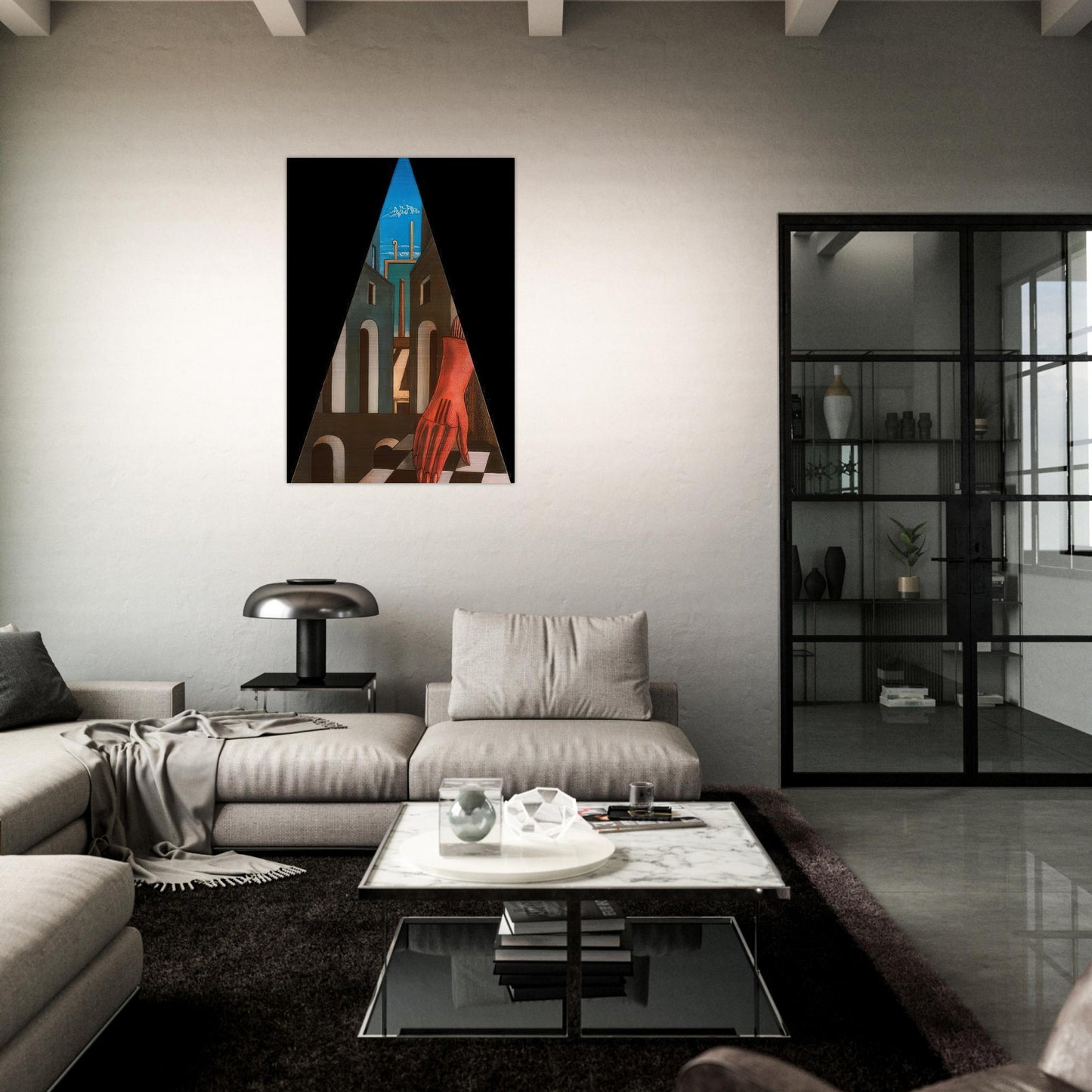 METAPHYSICAL TRIANGLE 1958 - Giorgio de Chirico Brushed Aluminum Print - 70x100 cm / 28x40 inches | Giorgio de Chirico Aluminum Print | Giorgio de Chirico Prints
