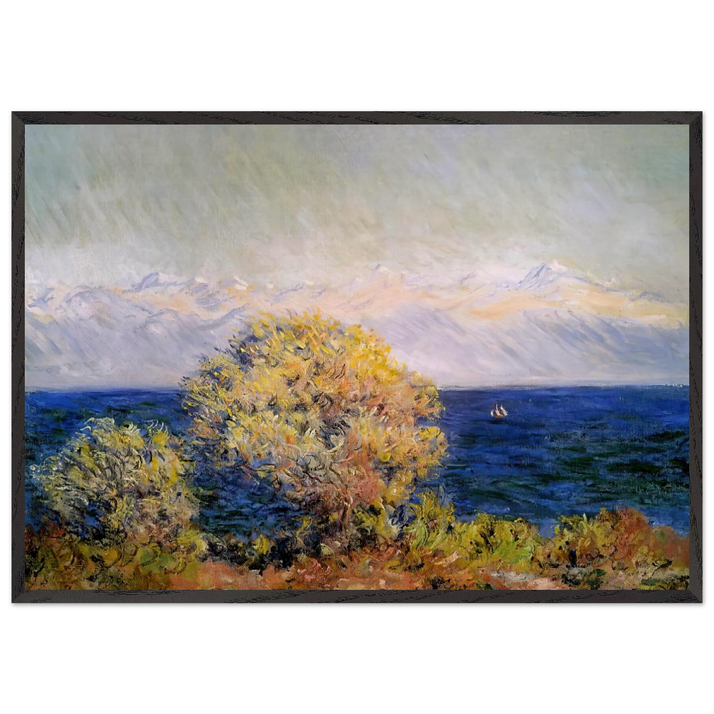 At Cap dAntibes Mistral Wind - claude monet 70x100 cm / 28x40 inches Framed Art Print – Black Wooden Frame