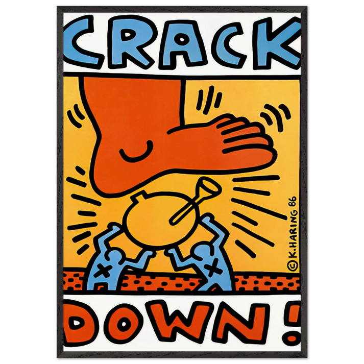 CRACK DOWN 1986 N1 - Keith Haring 70x100 cm / 28x40 inches Framed Art Print – Black Wooden Frame