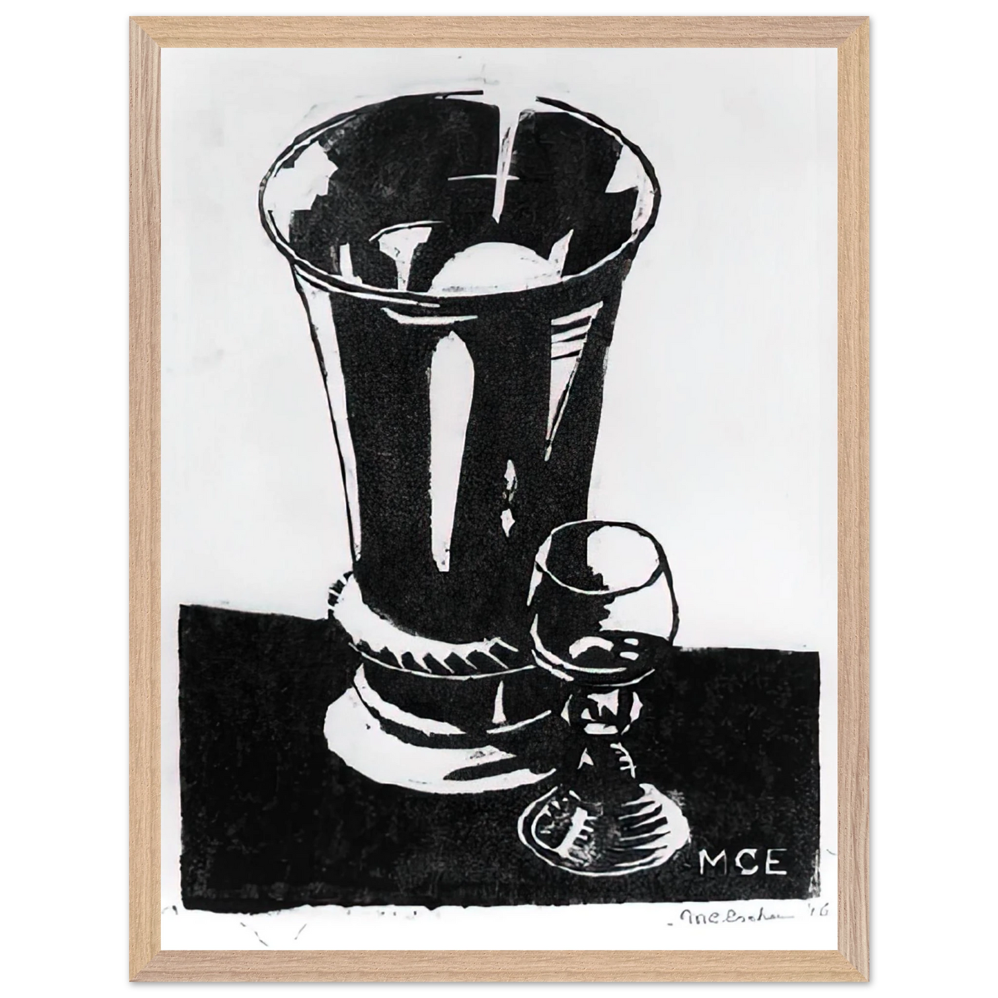 MC Escher - STILL LIFE 1917 Wall Art - 21x29.7 cm / 8x12" - Premium Wooden Framed Poster With Fine Art Paper - Wood frame