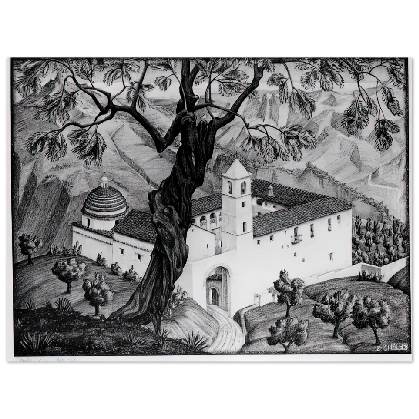 MC Escher - CLOISTER NEAR ROCCA IMPERIALE CALABRIA Wall Art - 21x29.7 cm / 8x12" - Fine Art Poster-canvas - -