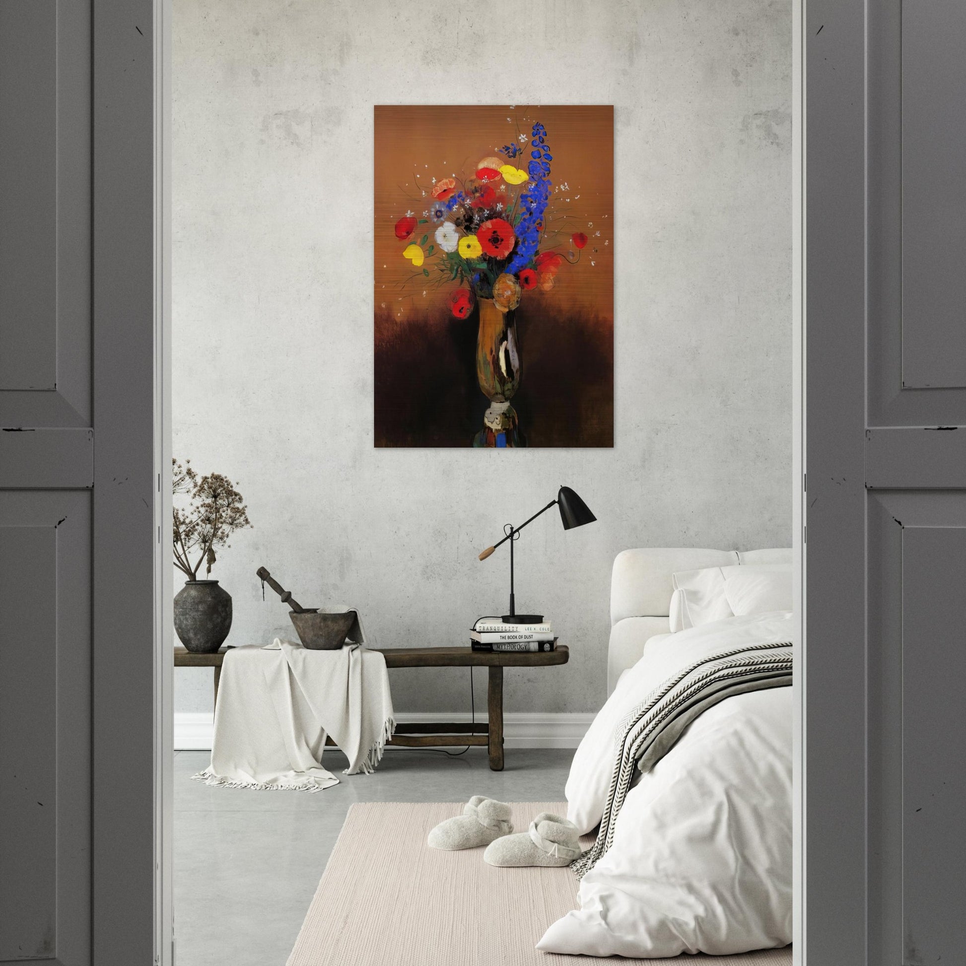 WILD FLOWERS IN A LONG NECKED VASE - Odilon Redon Brushed Aluminum Print - 70x100 cm / 28x40 inches | Odilon Redon Aluminum Print | Odilon Redon Prints