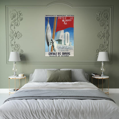 PROJECT OF POSTER THE CENTER OF TEXTILE WORKERS IN BELGIUM CELEBRATION ON 18TH SEPTEMBER 1938 - Rene Magritte Brushed Aluminum Print - 70x100 cm / 28x40 inches | Rene Magritte Aluminum Print | Rene Magritte Prints