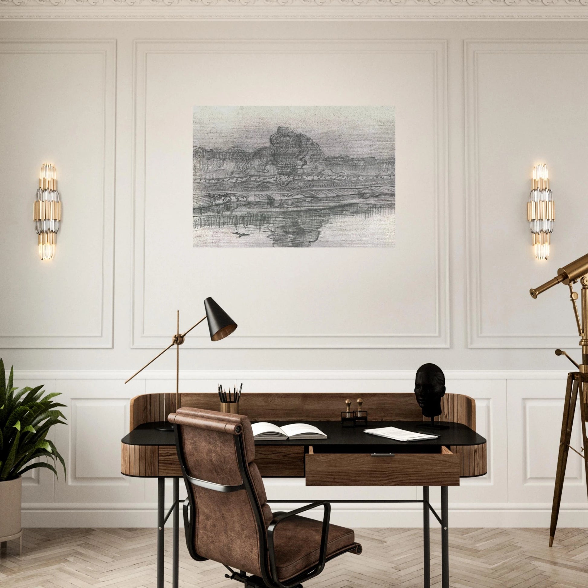 Landscape with the Oise - Vincent van Gogh Brushed Aluminum Print - 70x100 cm / 28x40 inches | Vincent van Gogh Aluminum Print | Vincent van Gogh Prints