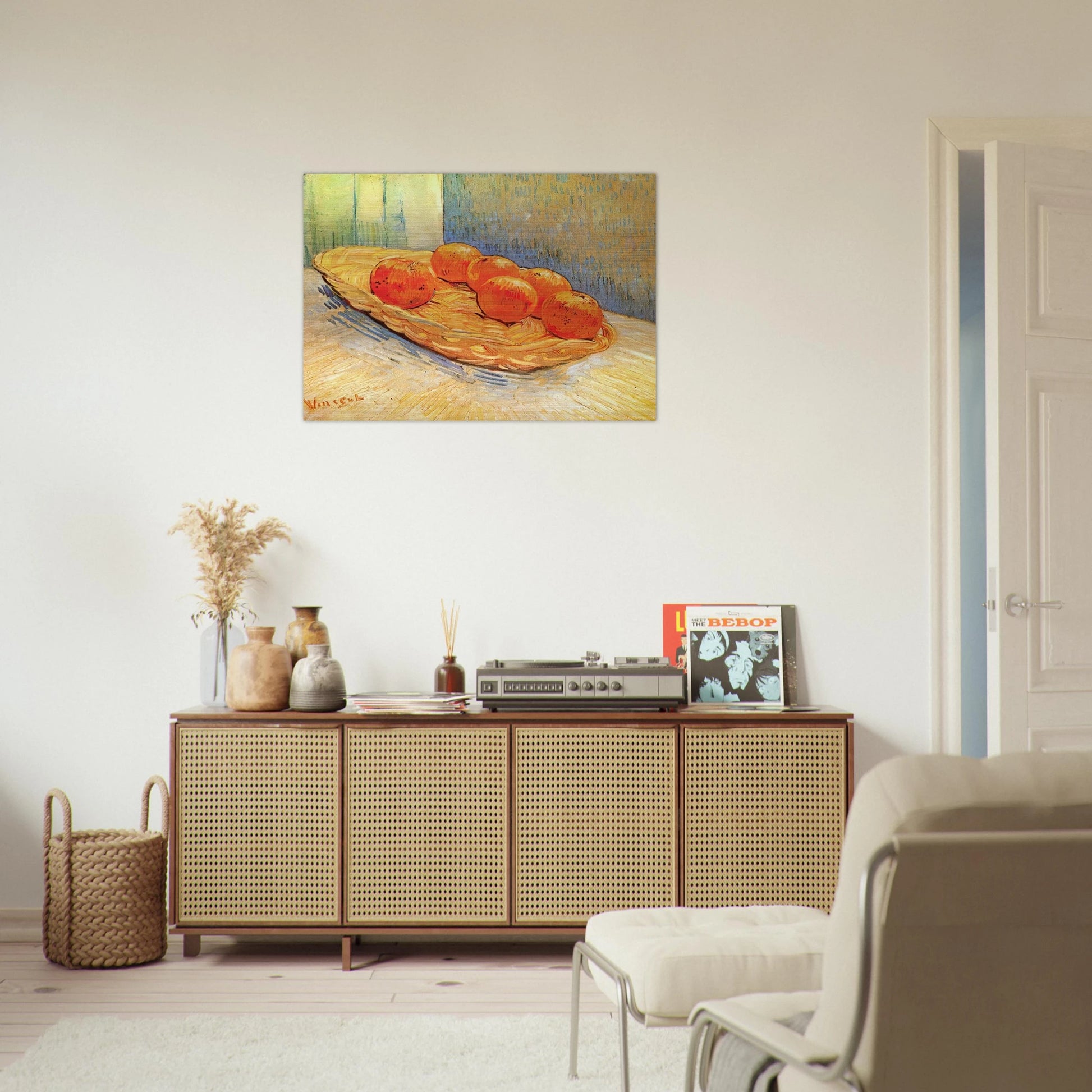 Still Life with Basket and Six Oranges - Vincent van Gogh Brushed Aluminum Print - 70x100 cm / 28x40 inches | Vincent van Gogh Aluminum Print | Vincent van Gogh Prints