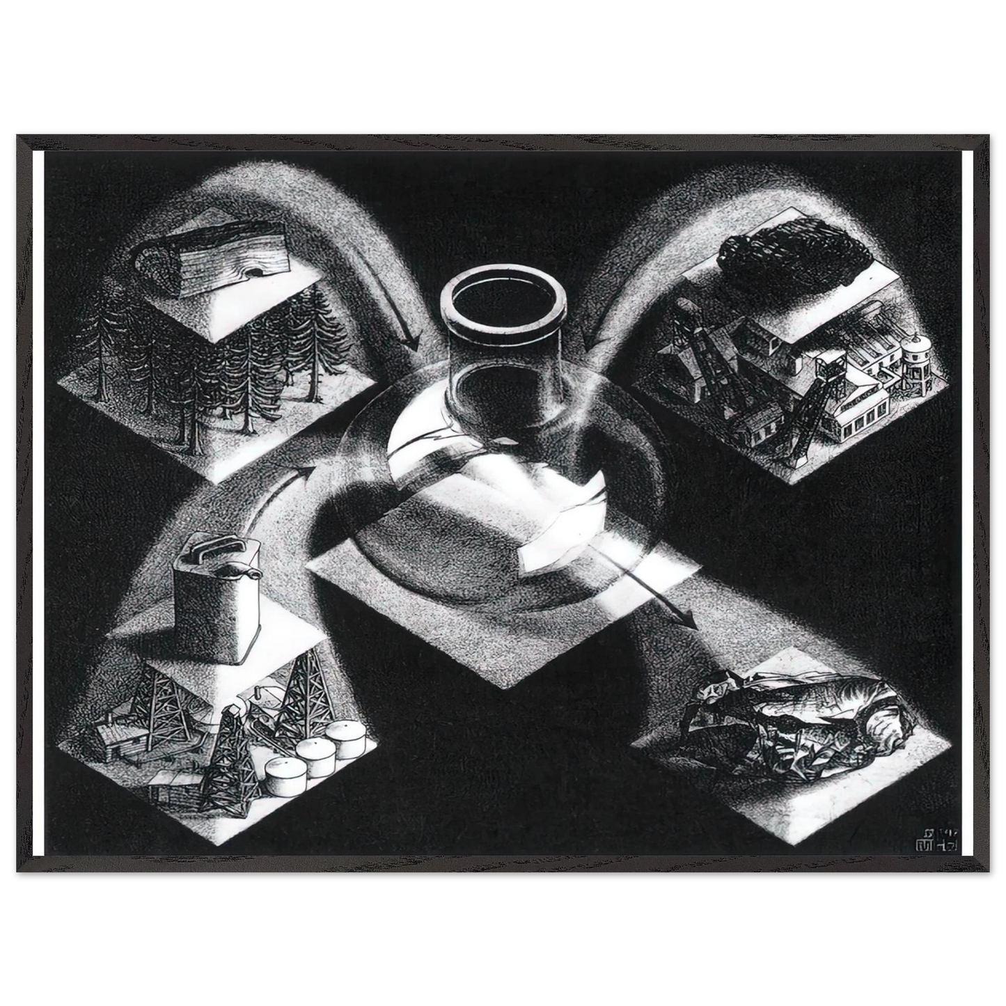 MC Escher - SYNTHESIS Wall Art - 21x29.7 cm / 8x12" - Premium Wooden Framed Poster With Fine Art Paper-canvas - Wood frame