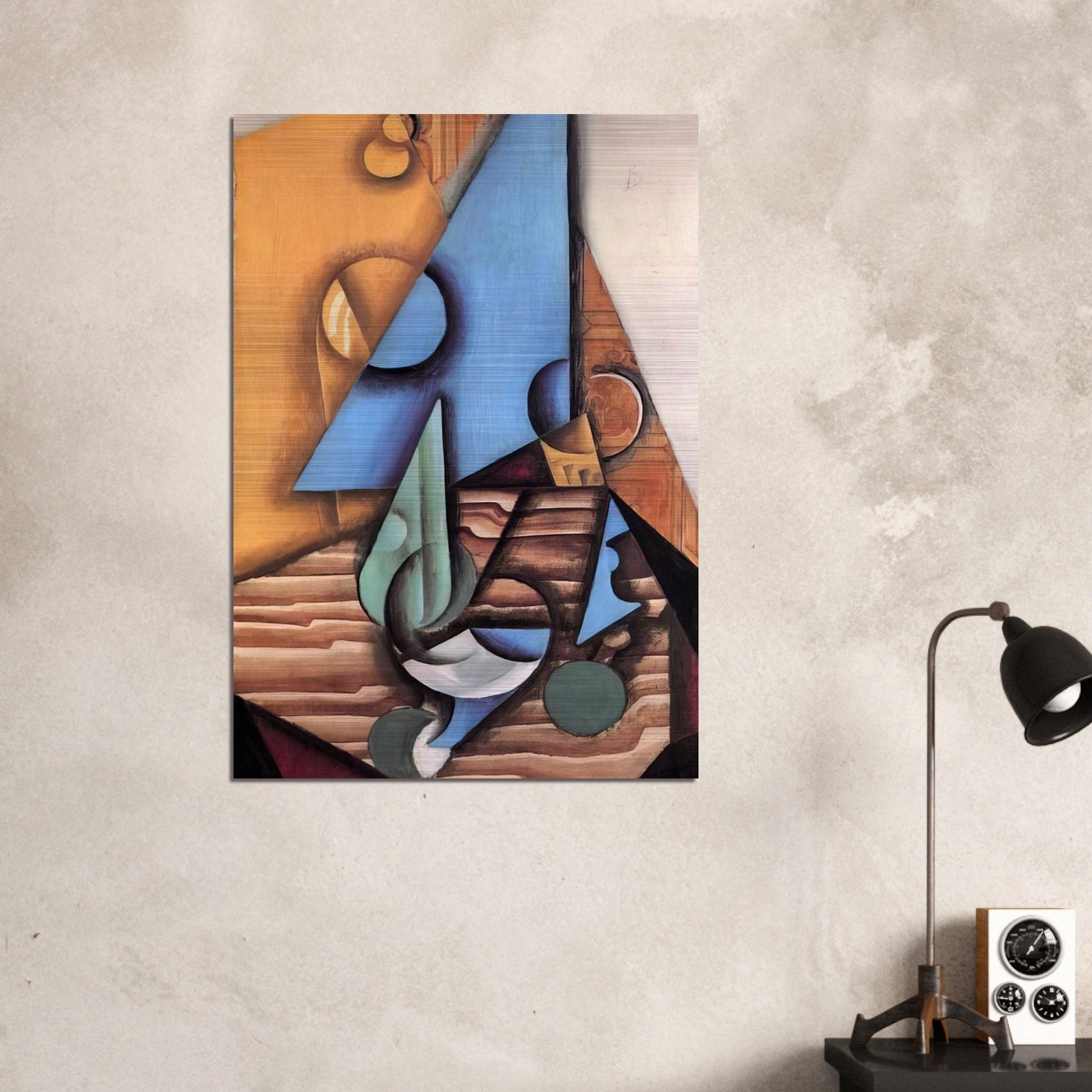 BOTTLE AND GLASS ON A TABLE 1914 - Juan Gris Brushed Aluminum Print - 70x100 cm / 28x40 inches | Juan Gris Aluminum Print | Juan Gris Prints