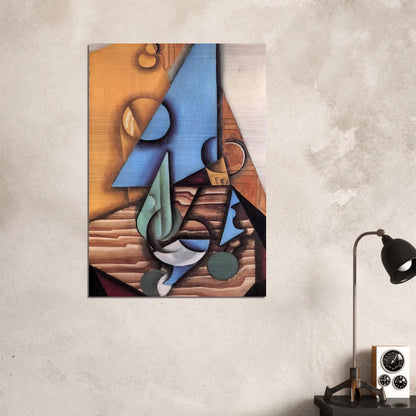 BOTTLE AND GLASS ON A TABLE 1914 - Juan Gris Brushed Aluminum Print - 70x100 cm / 28x40 inches | Juan Gris Aluminum Print | Juan Gris Prints