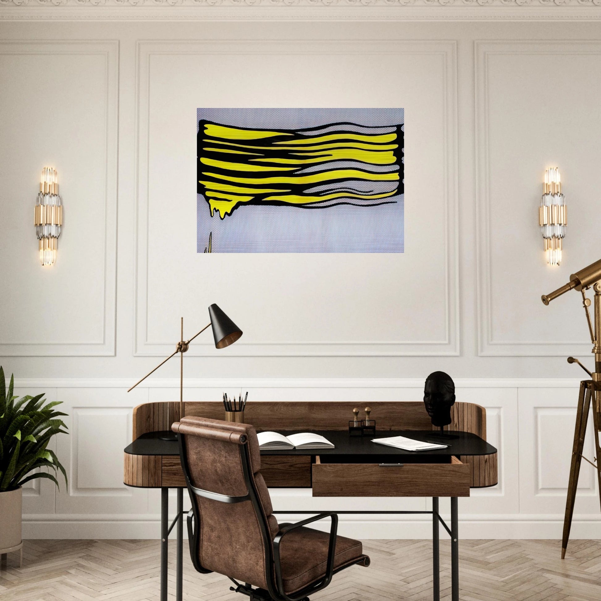 YELLOW BRUSHSTROKE II 1965 - Roy Lichtenstein Brushed Aluminum Print - 70x100 cm / 28x40 inches | Roy Lichtenstein Aluminum Print | Roy Lichtenstein Prints