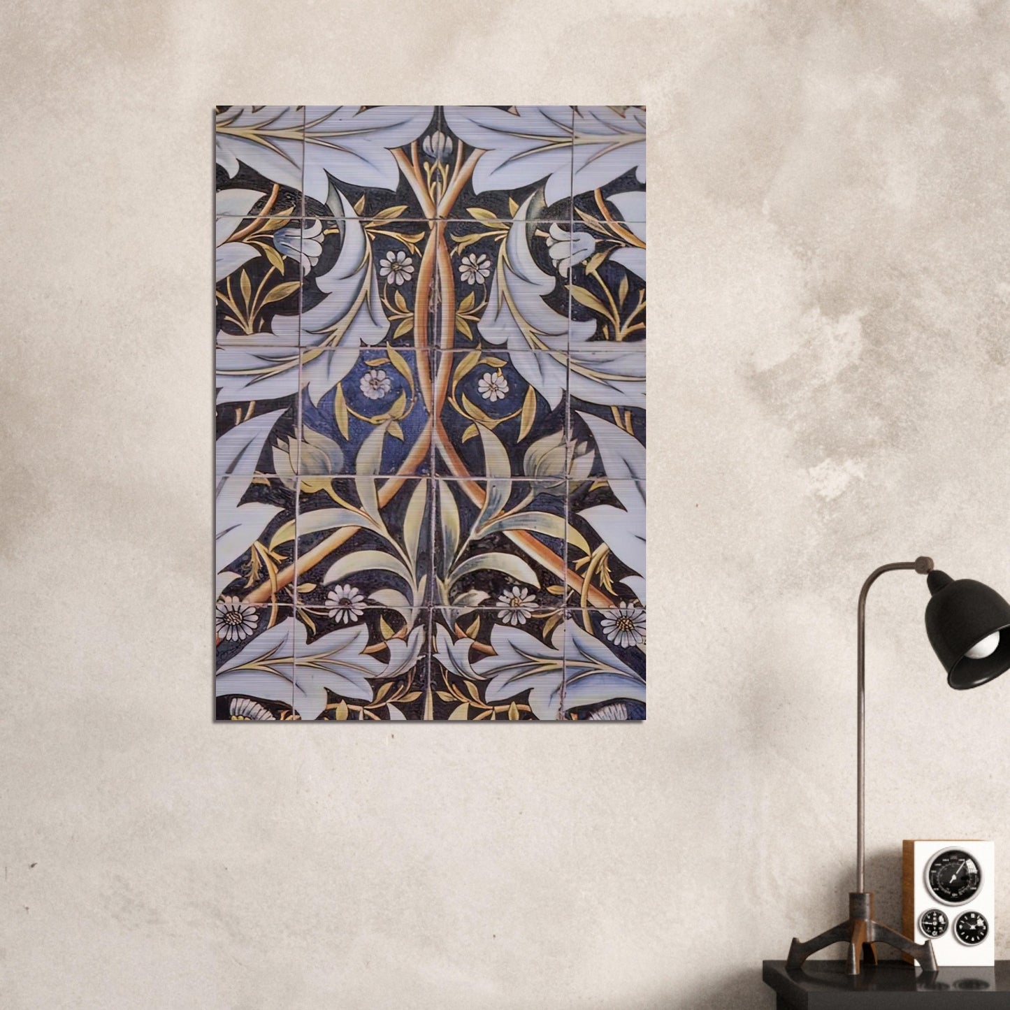 PANEL OF CERAMIC TILES DESIGNED BY MORRIS AND PRODUCED BY WILLIAM DE MORGAN 1876 - William Morris Brushed Aluminum Print - 70x100 cm / 28x40 inches | William Morris Aluminum Print | William Morris Prints