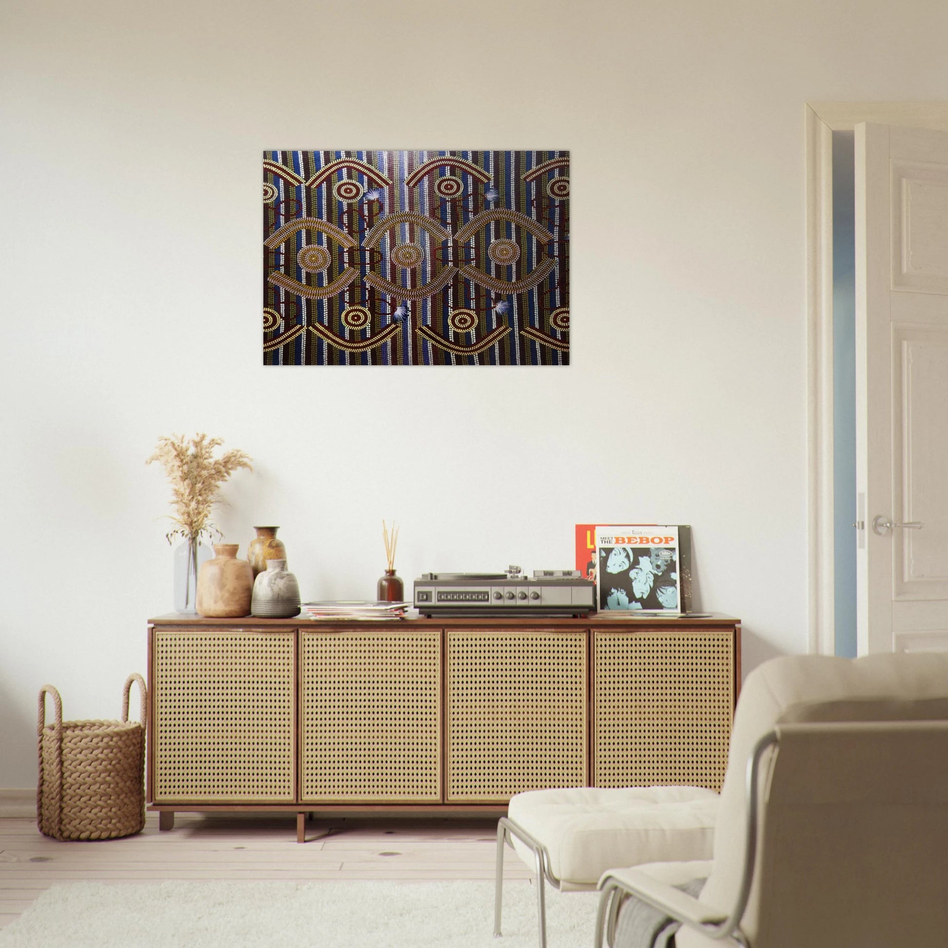 Anmatyerre Ceremonial Designs Associated with the Rockhole Site Intankangu - 1982 - Clifford Possum Tjapaltjarri Brushed Aluminum Print - 70x100 cm / 28x40 inches | Clifford Possum Tjapaltjarri Aluminum Print | Clifford Possum Tjapaltjarri Prints